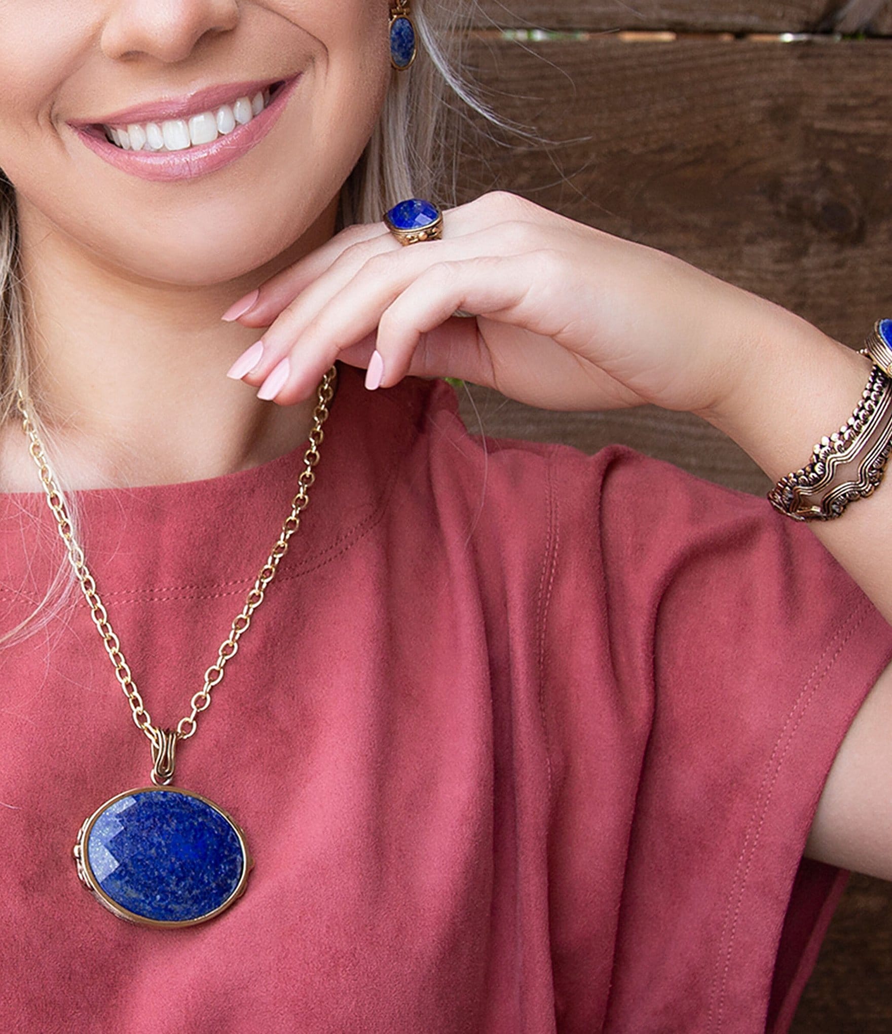 Barse Bronze and Faceted Lapis Cocktail Ring