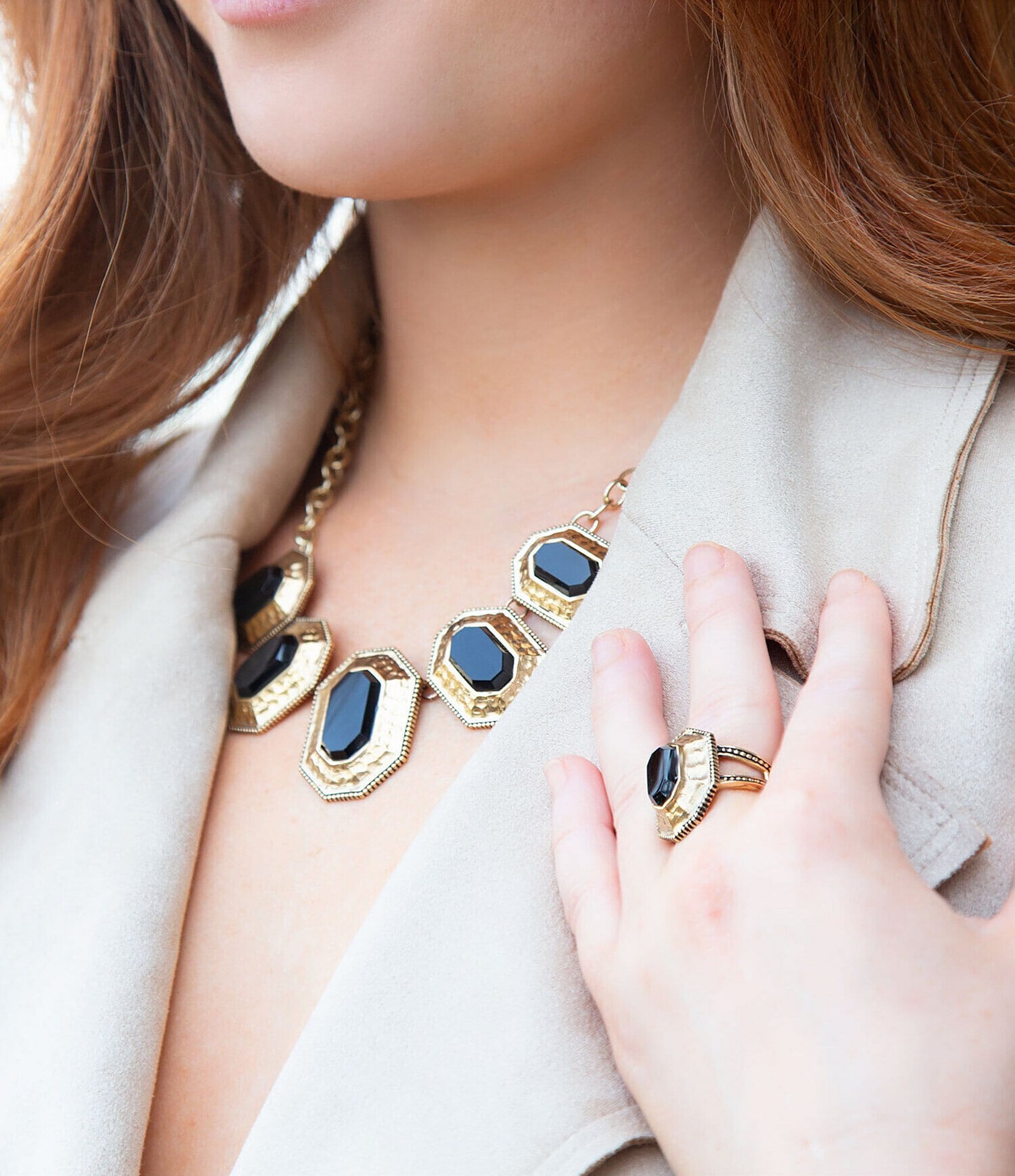 Barse Bronze and Faceted Onyx Cocktail Ring