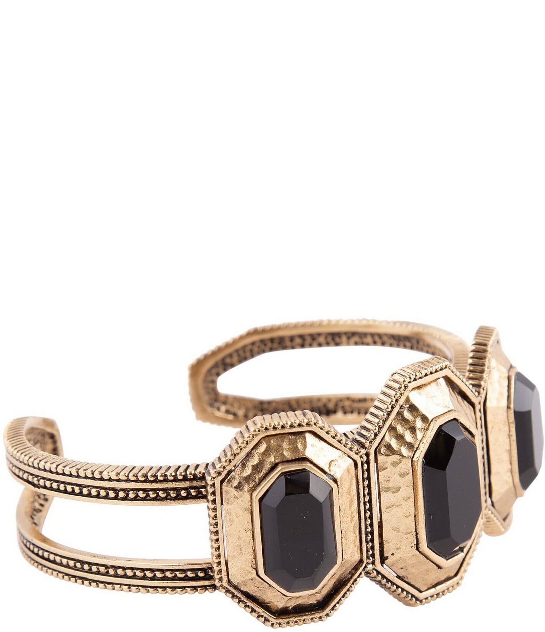 Barse Bronze and Faceted Onyx Statement Cuff Bracelet