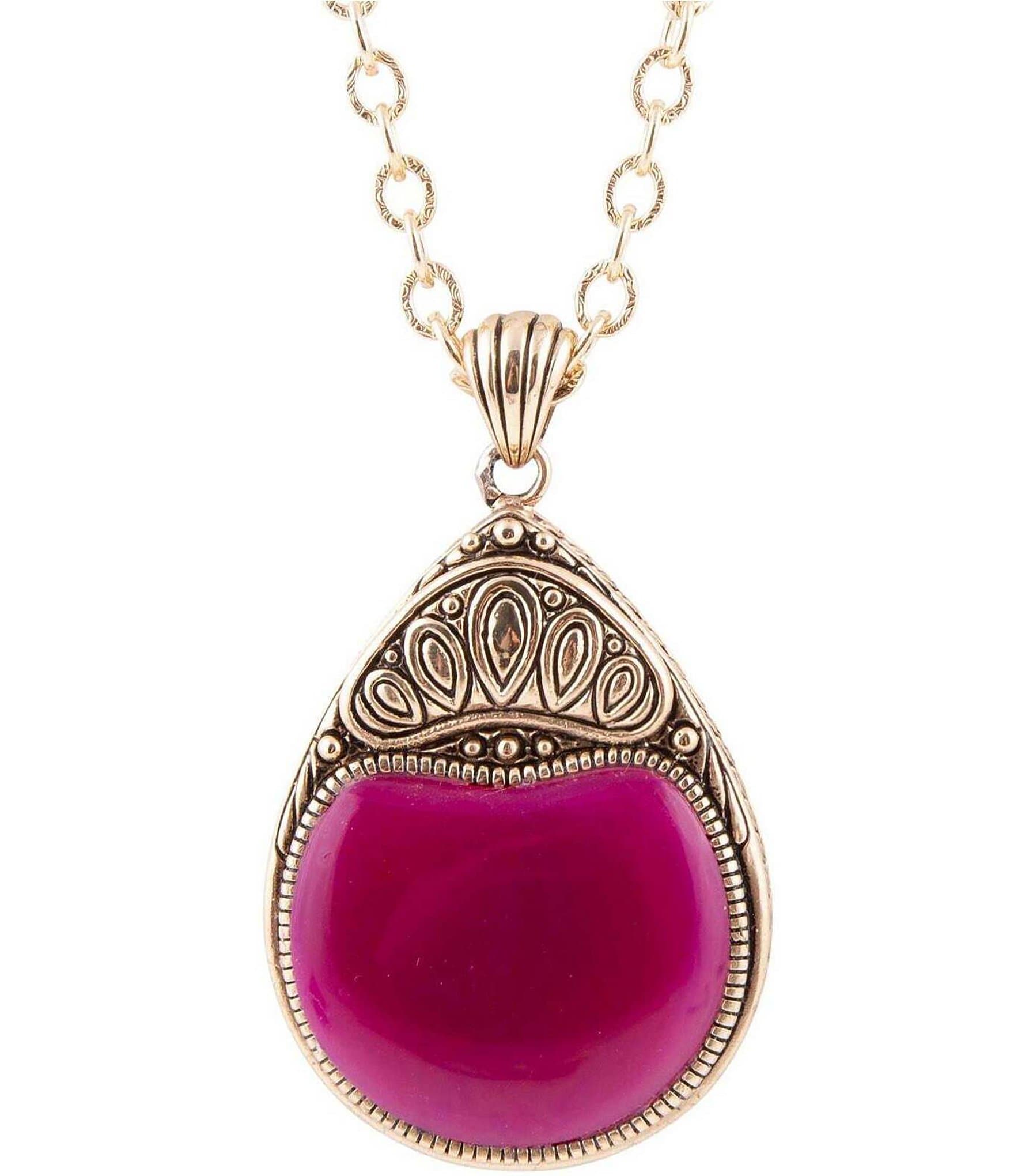 Barse Bronze and Genuine Fuchsia Agate Long Pendant Necklace