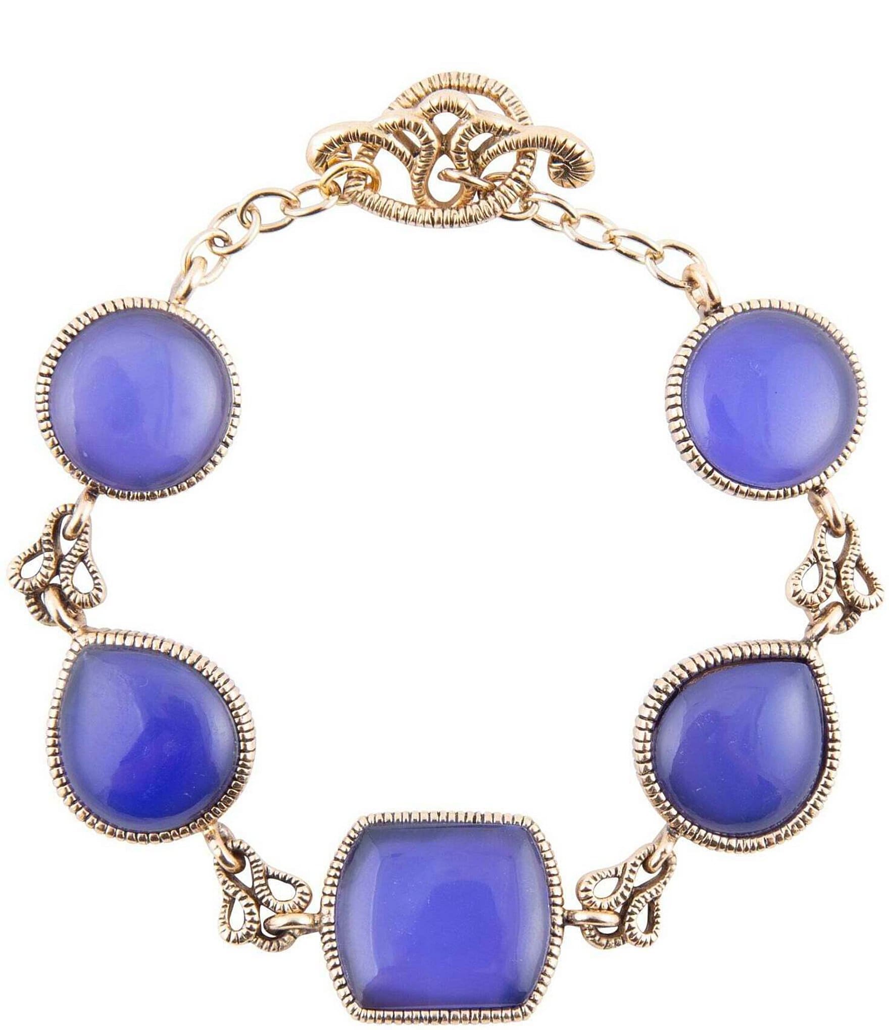 Barse Bronze and Genuine Blue Agate Toggle Line Bracelet