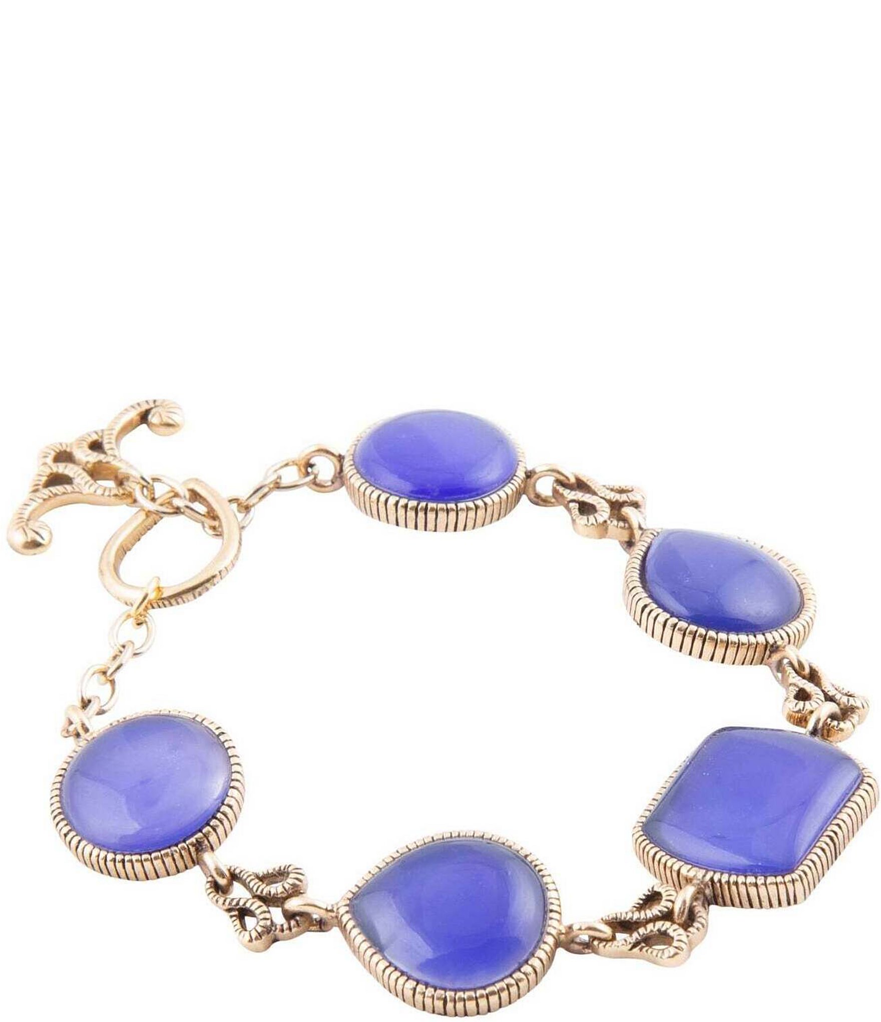 Barse Bronze and Genuine Blue Agate Toggle Line Bracelet