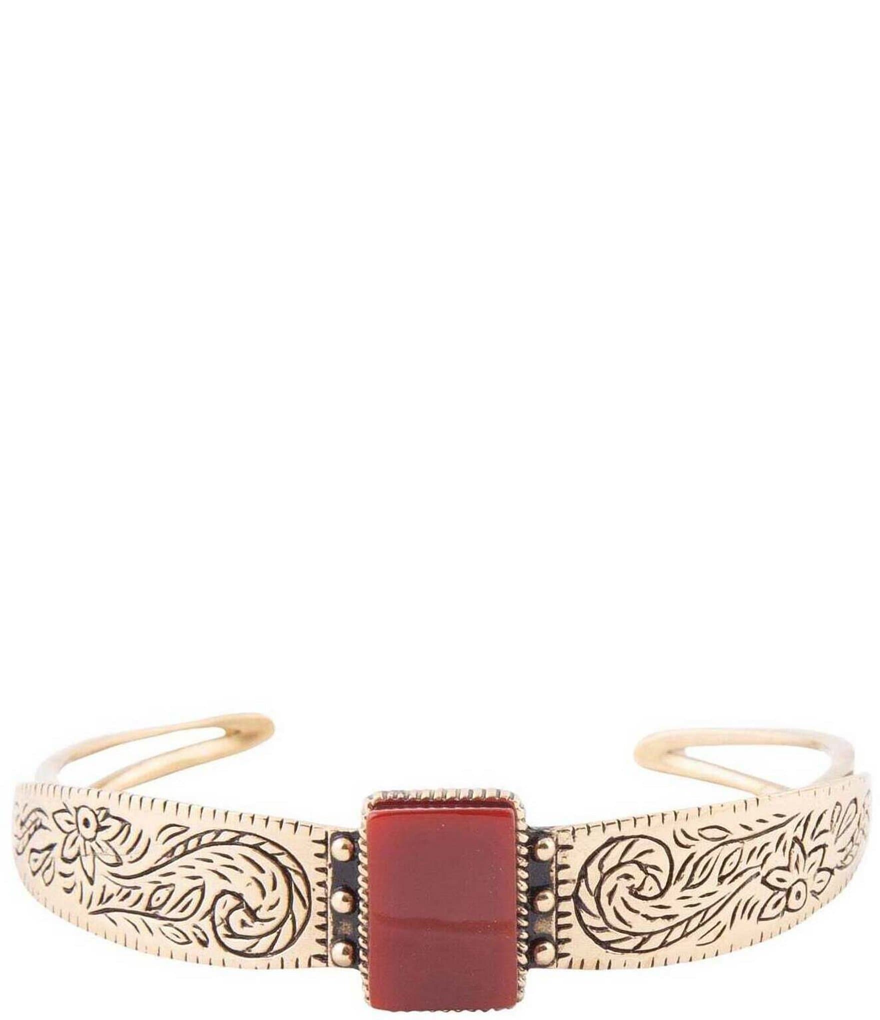 Barse Stamped Orange Carnelian Golden Cuff Bracelet