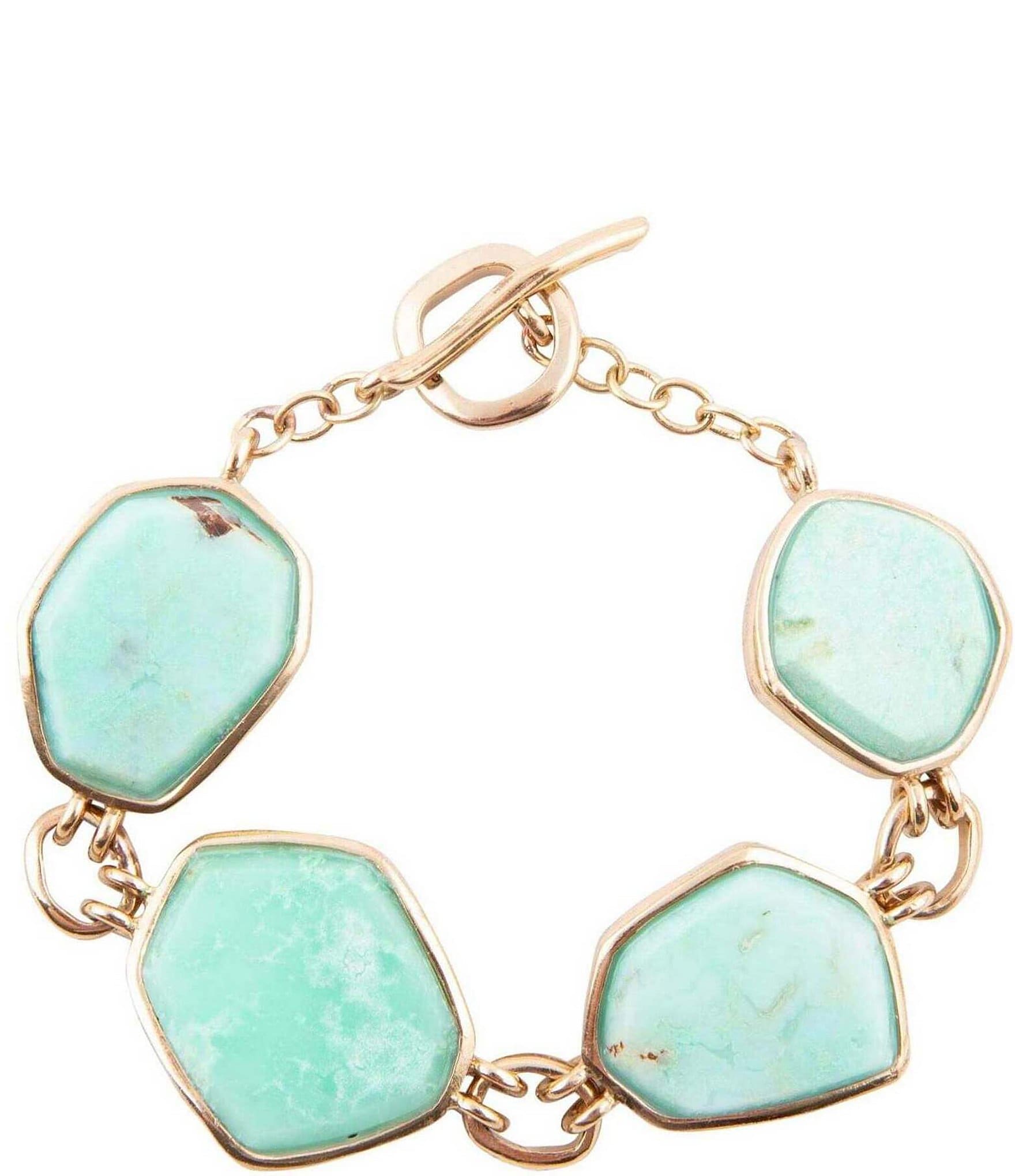 Barse Bronze and Genuine Chrysoprase Toggle Line Bracelet