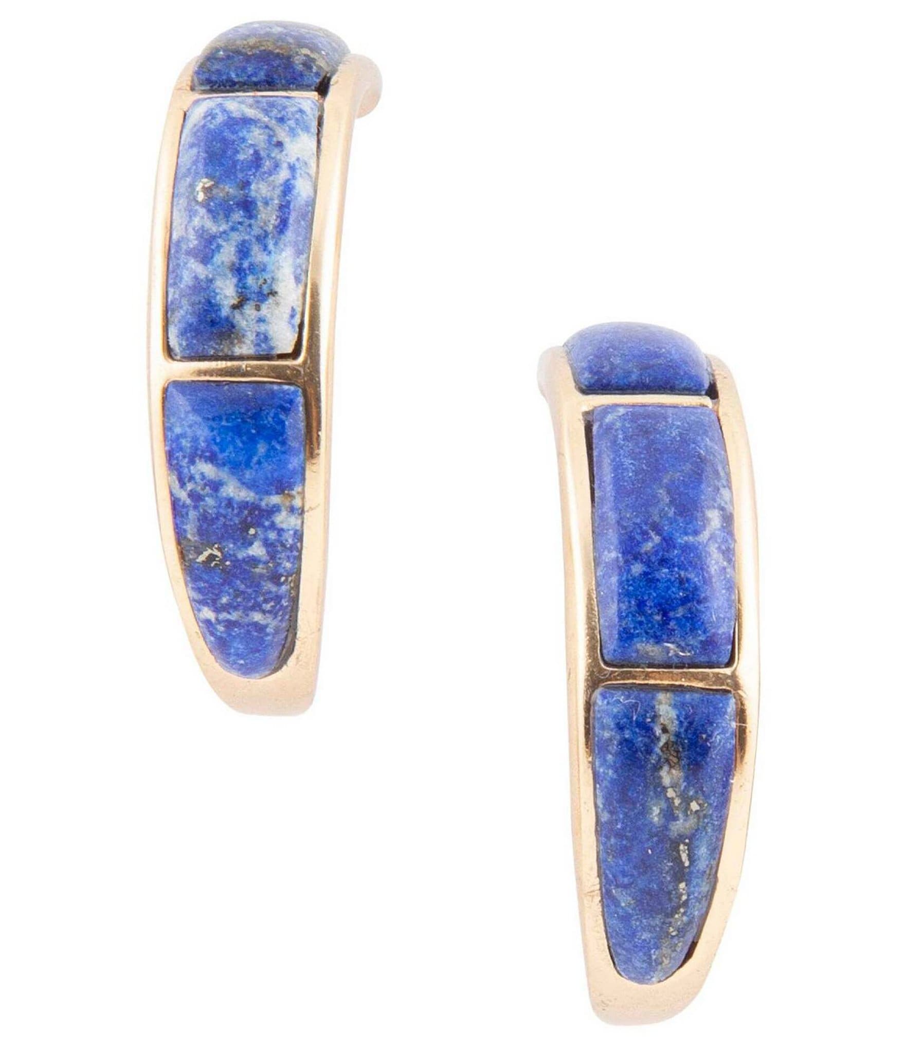 Barse Bronze and Genuine Lapis Hoop Earrings