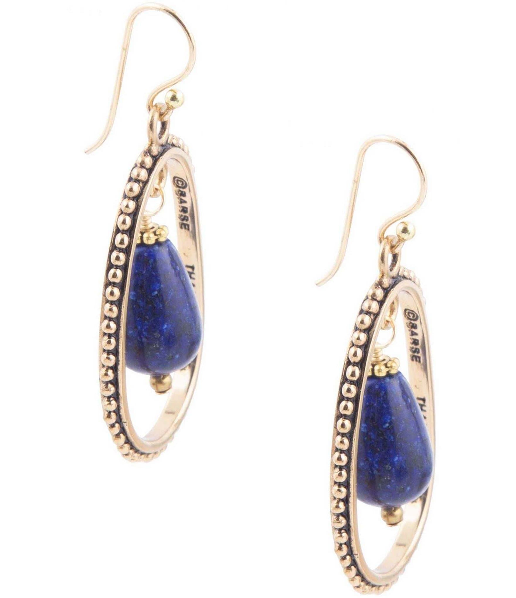 Barse Bronze and Genuine Lapis Teardrop Drop Earrings