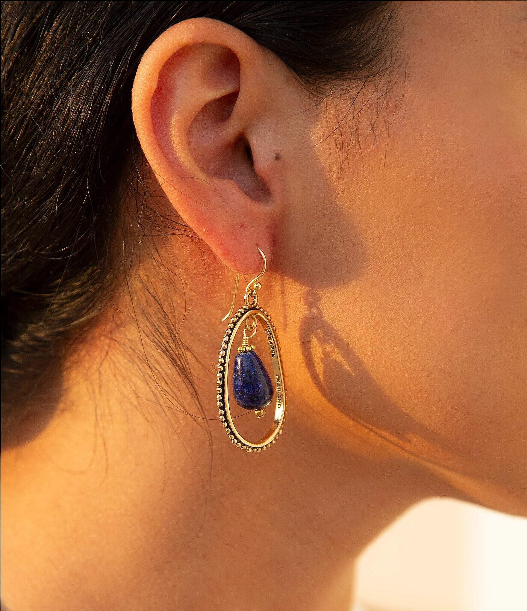 Barse Bronze and Genuine Lapis Teardrop Drop Earrings