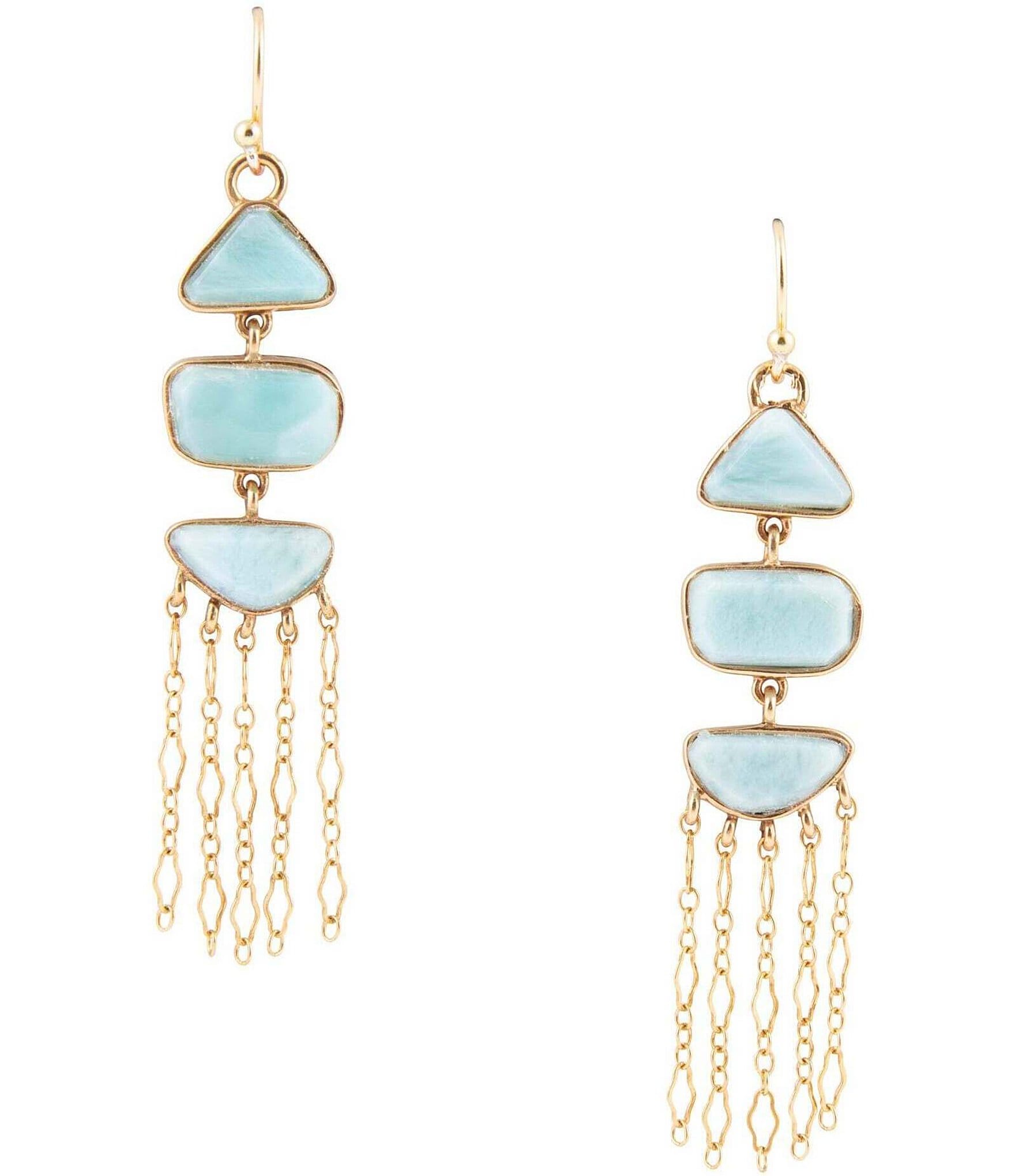 Barse Bronze and Genuine Larimar Stone Linear Earrings