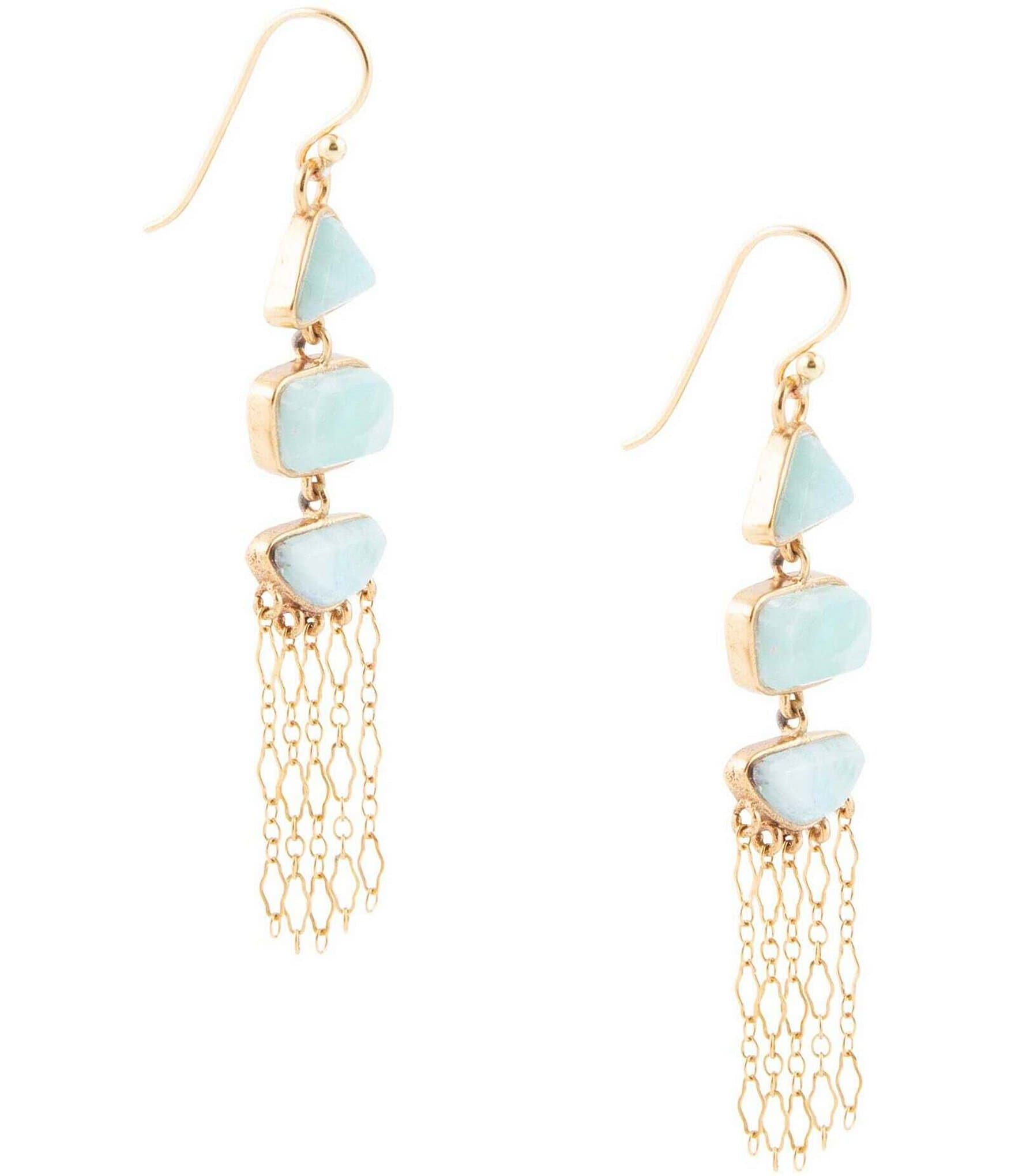 Barse Bronze and Genuine Larimar Stone Linear Earrings