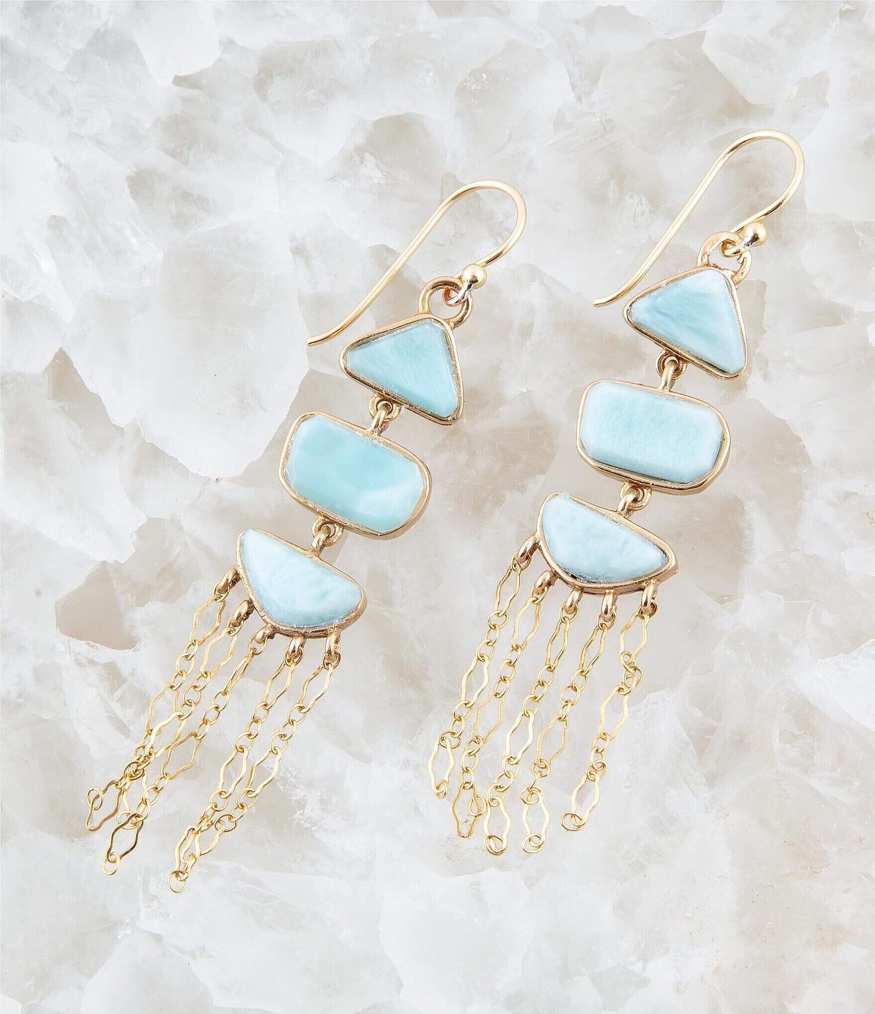 Barse Bronze and Genuine Larimar Stone Linear Earrings