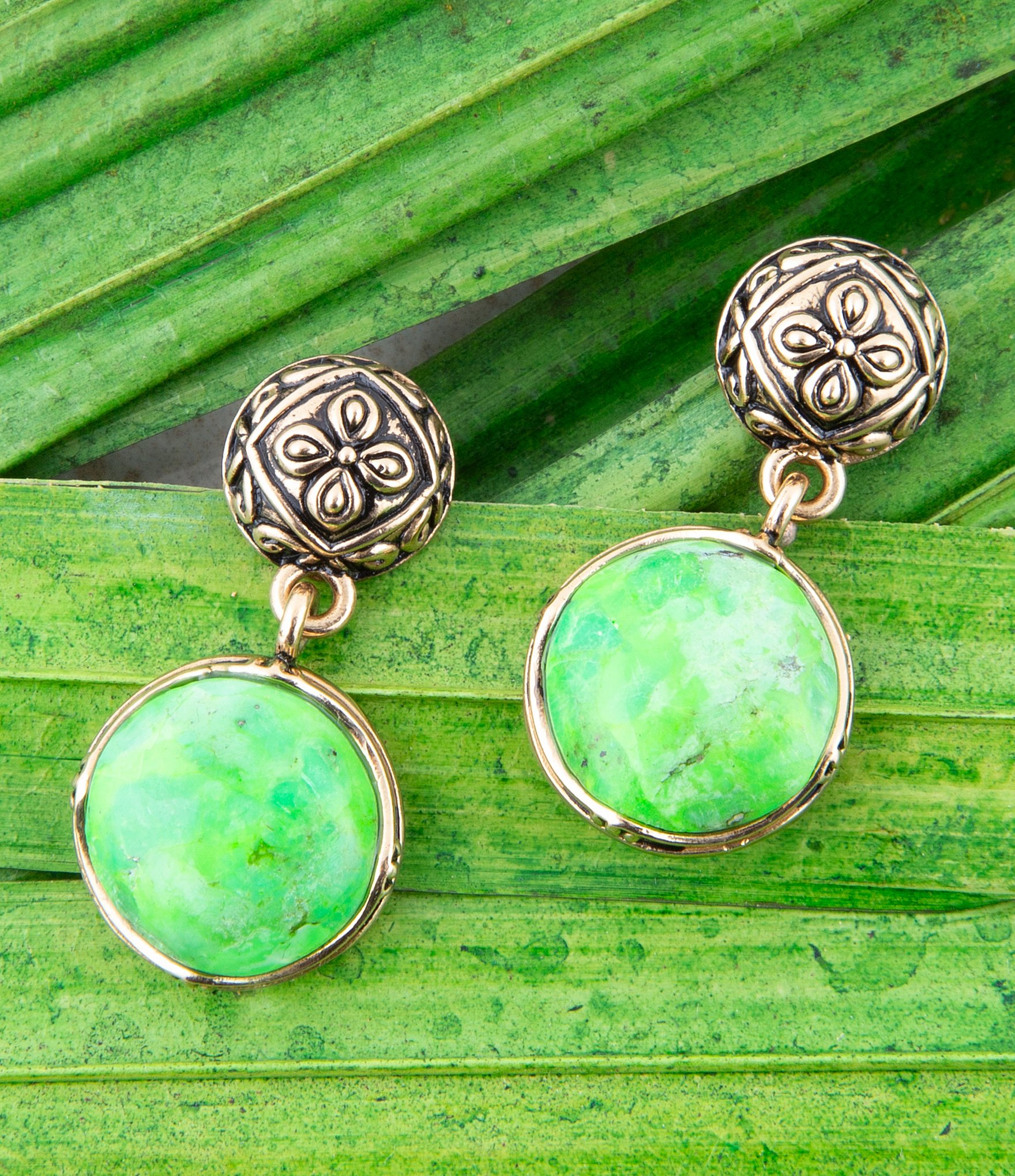 Barse Bronze and Genuine Lime Turquoise Drop Earrings