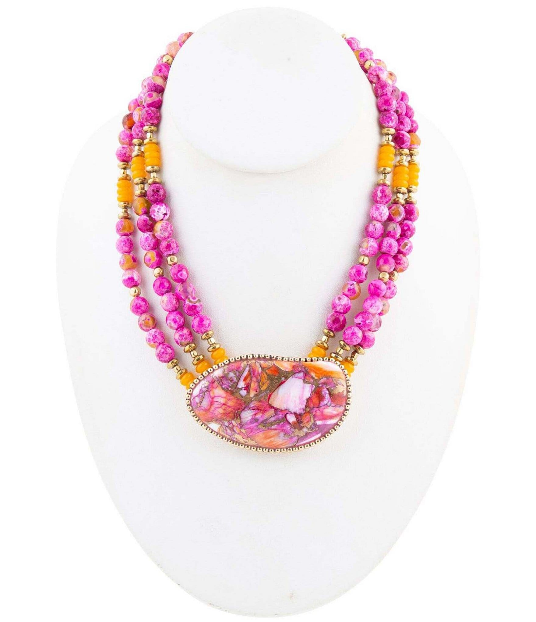 Barse Bronze and Genuine Multi Stone Statement Necklace