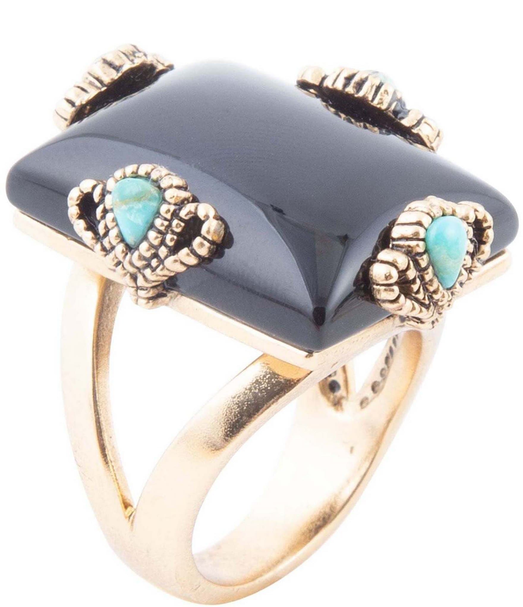 Barse Bronze and Genuine Onyx and Turquoise Statement Ring