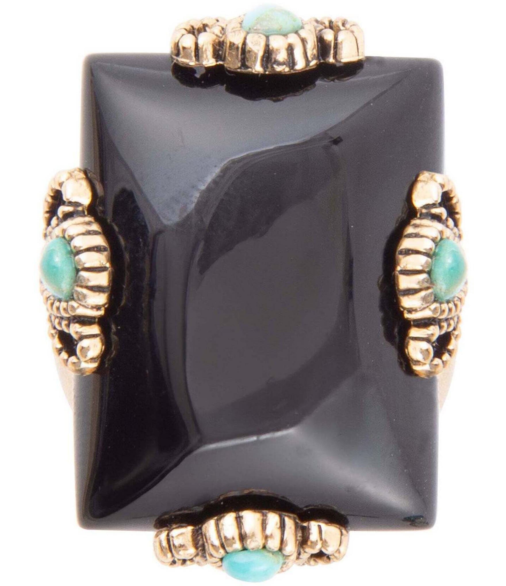 Barse Bronze and Genuine Onyx and Turquoise Statement Ring