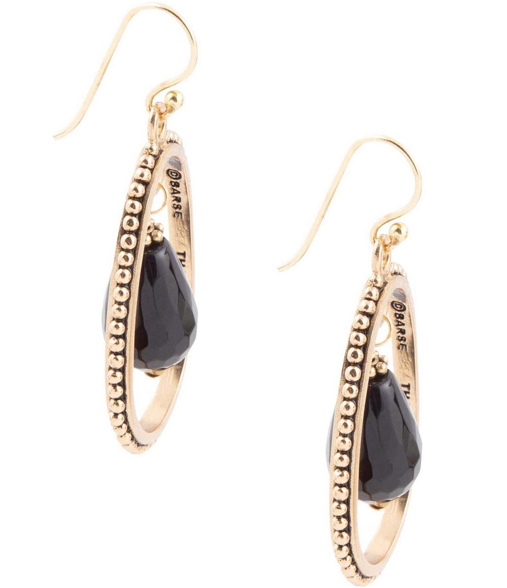 Barse Bronze and Genuine Stone Teardrop Drop Earrings