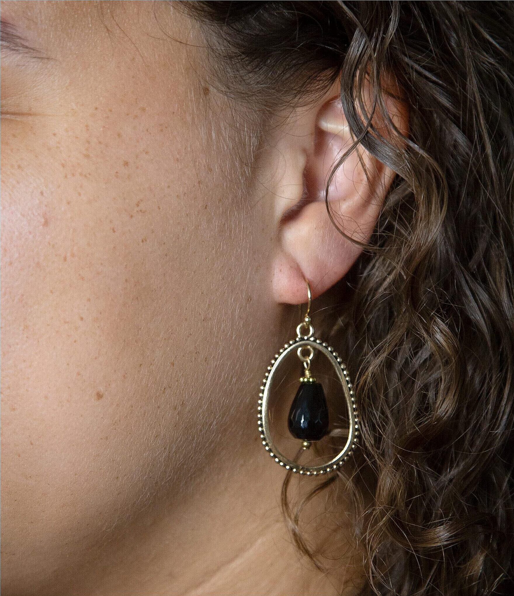 Barse Bronze and Genuine Stone Teardrop Drop Earrings