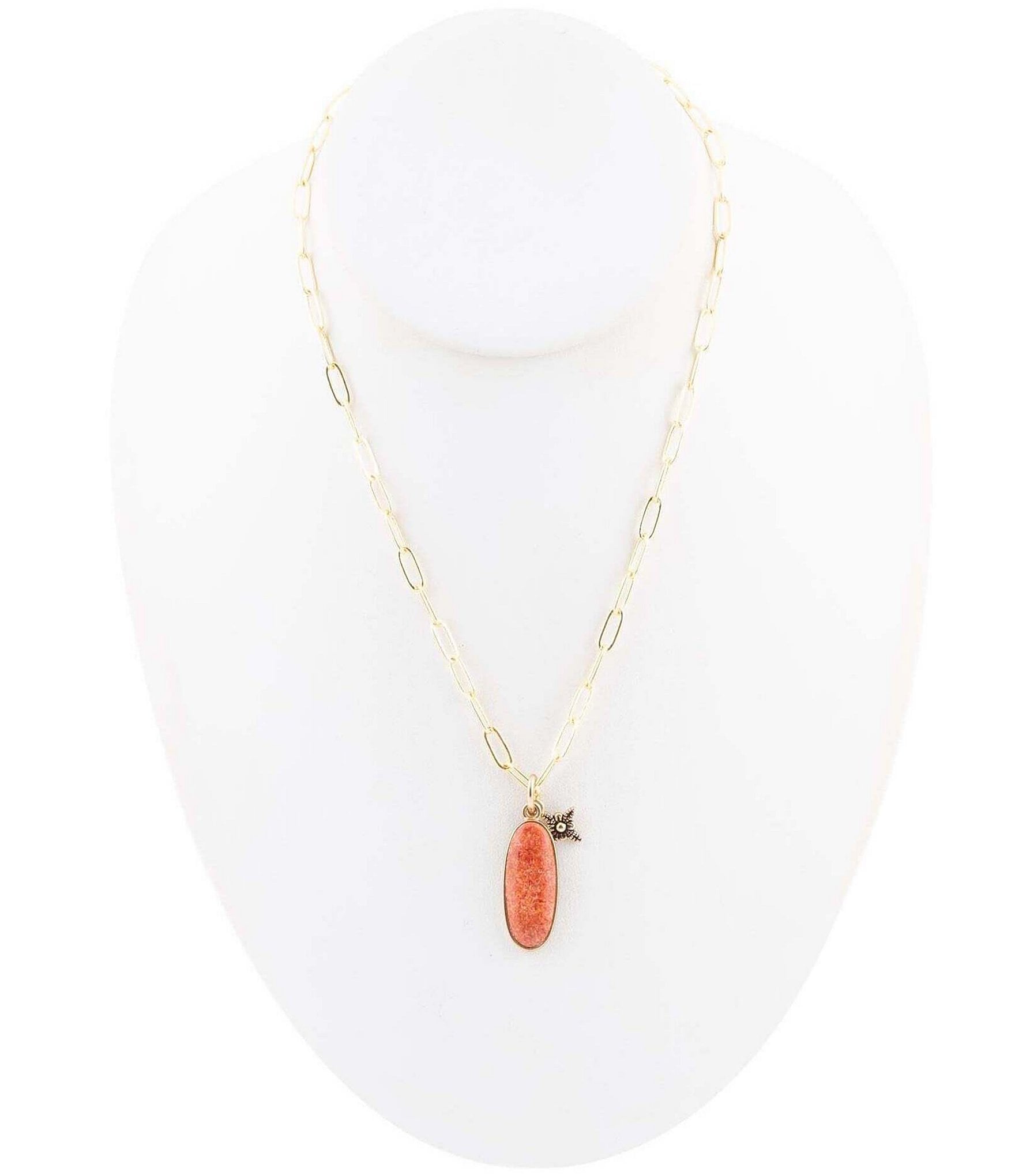 Barse Bronze and Genuine Orange Sponge Coral Floral Charm Short Pendant Necklace