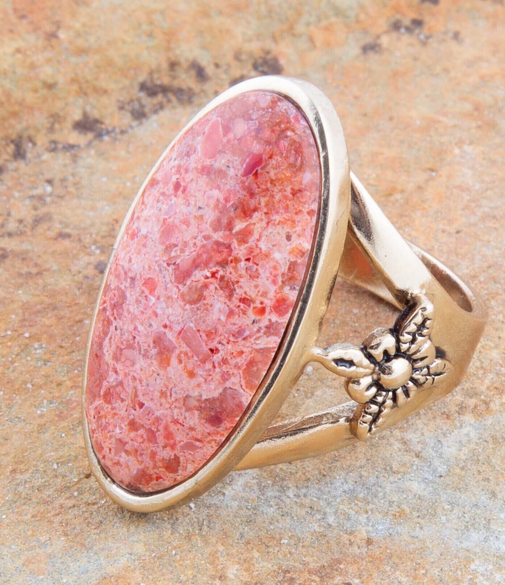 Barse Bronze and Genuine Orange Sponge Coral Oval Statement Ring