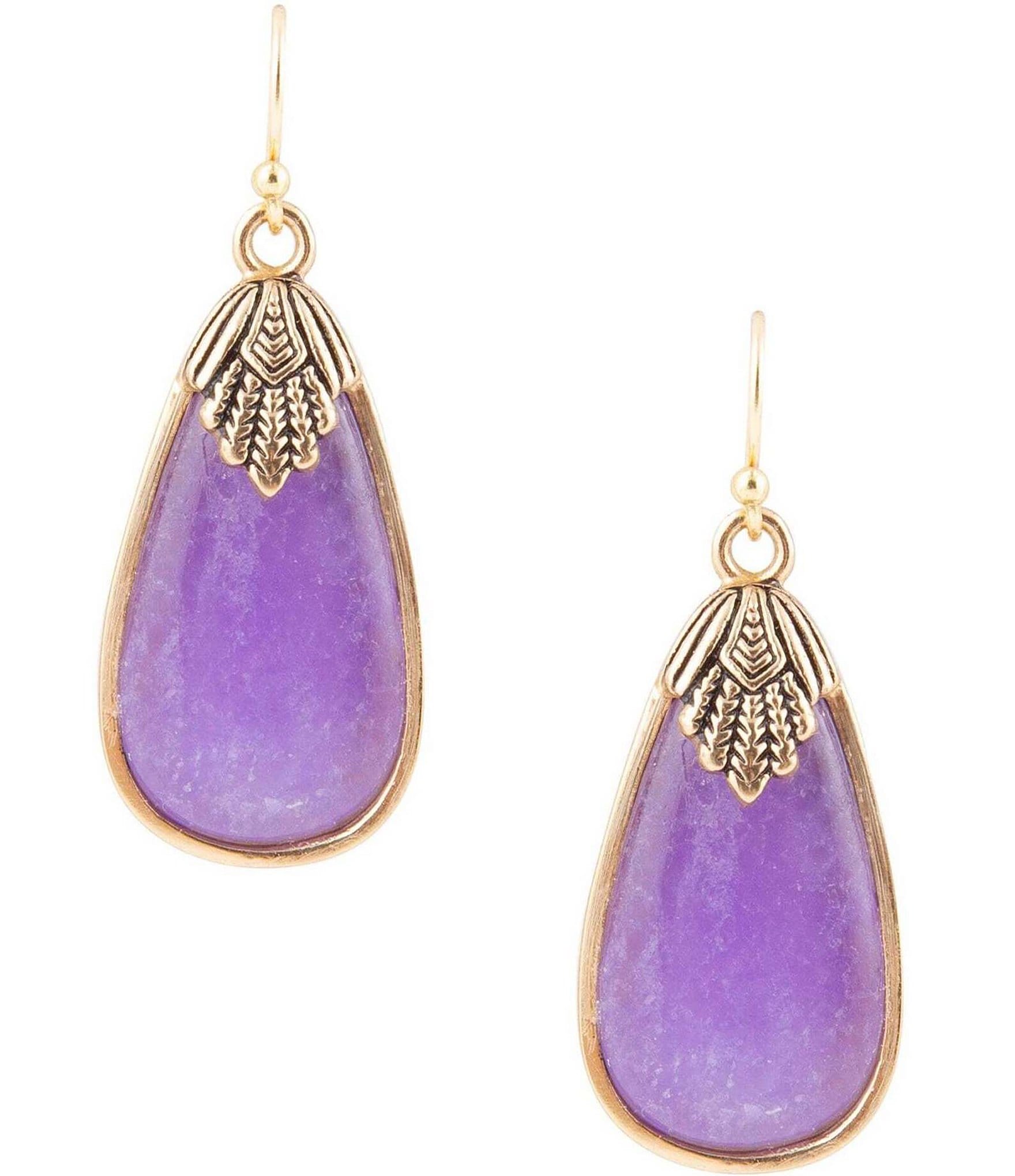 Barse Bronze and Genuine Purple Quartz Stone Drop Earrings