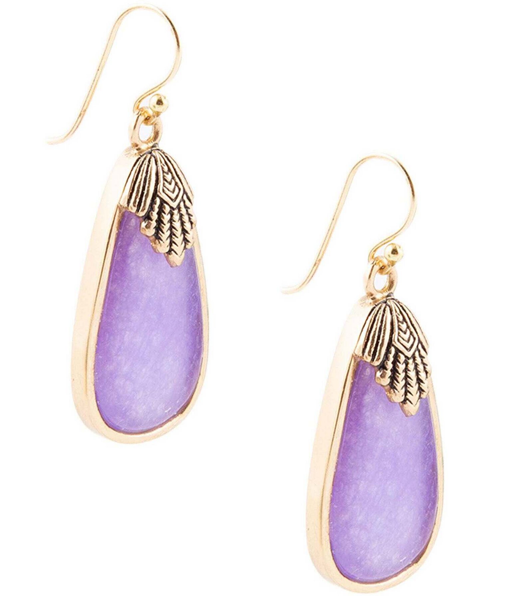 Barse Bronze and Genuine Purple Quartz Stone Drop Earrings