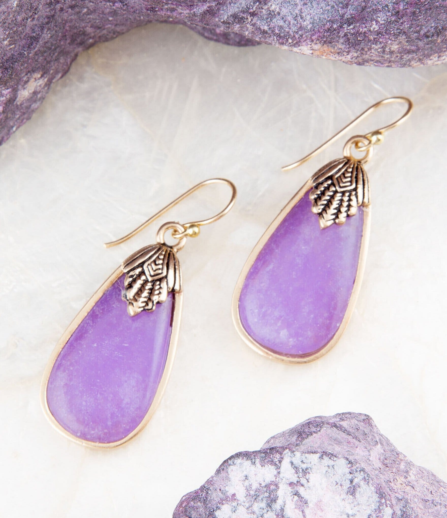 Barse Bronze and Genuine Purple Quartz Stone Drop Earrings