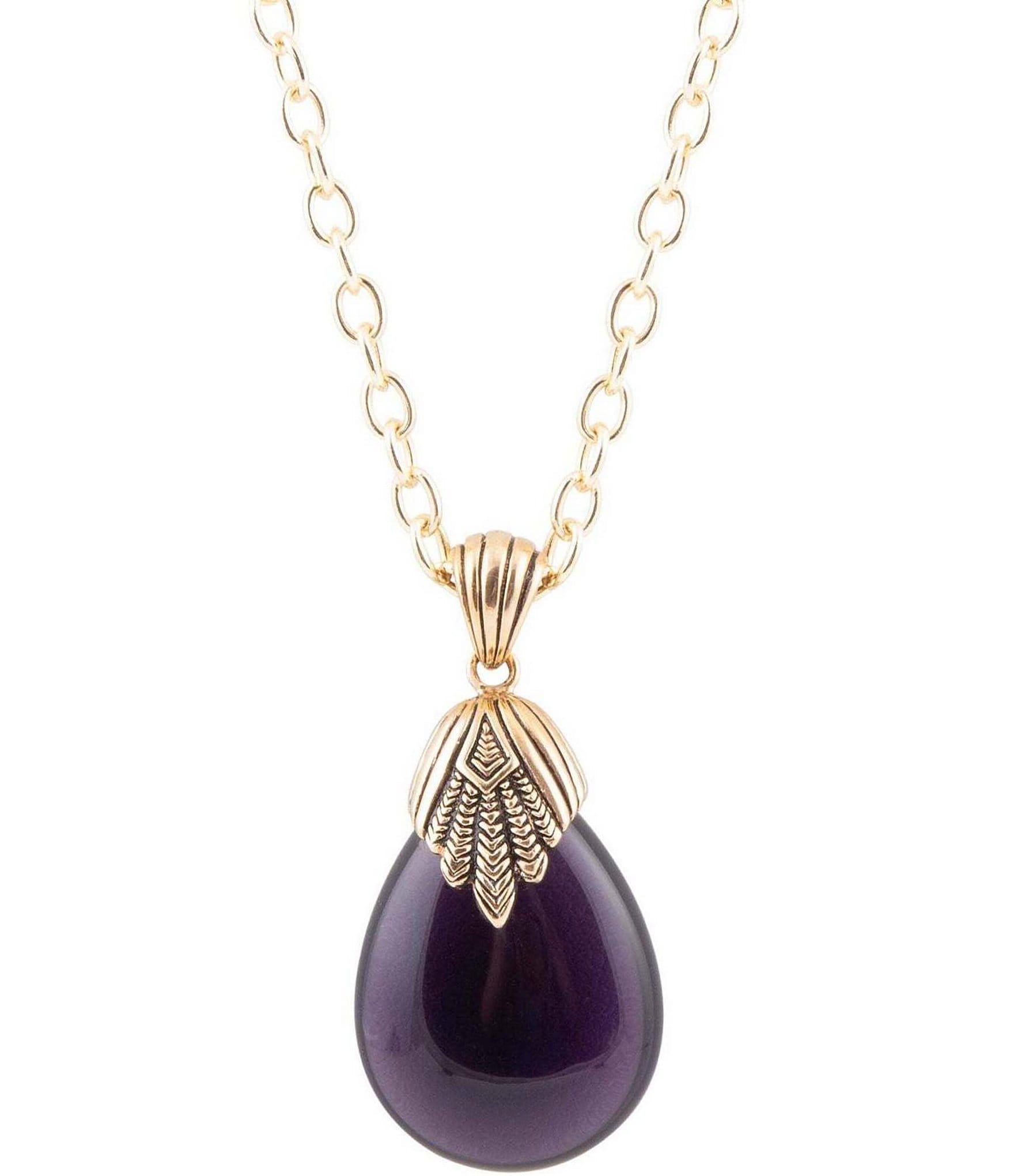 Barse Bronze and Genuine Amethyst Stone Long Pendant Necklace