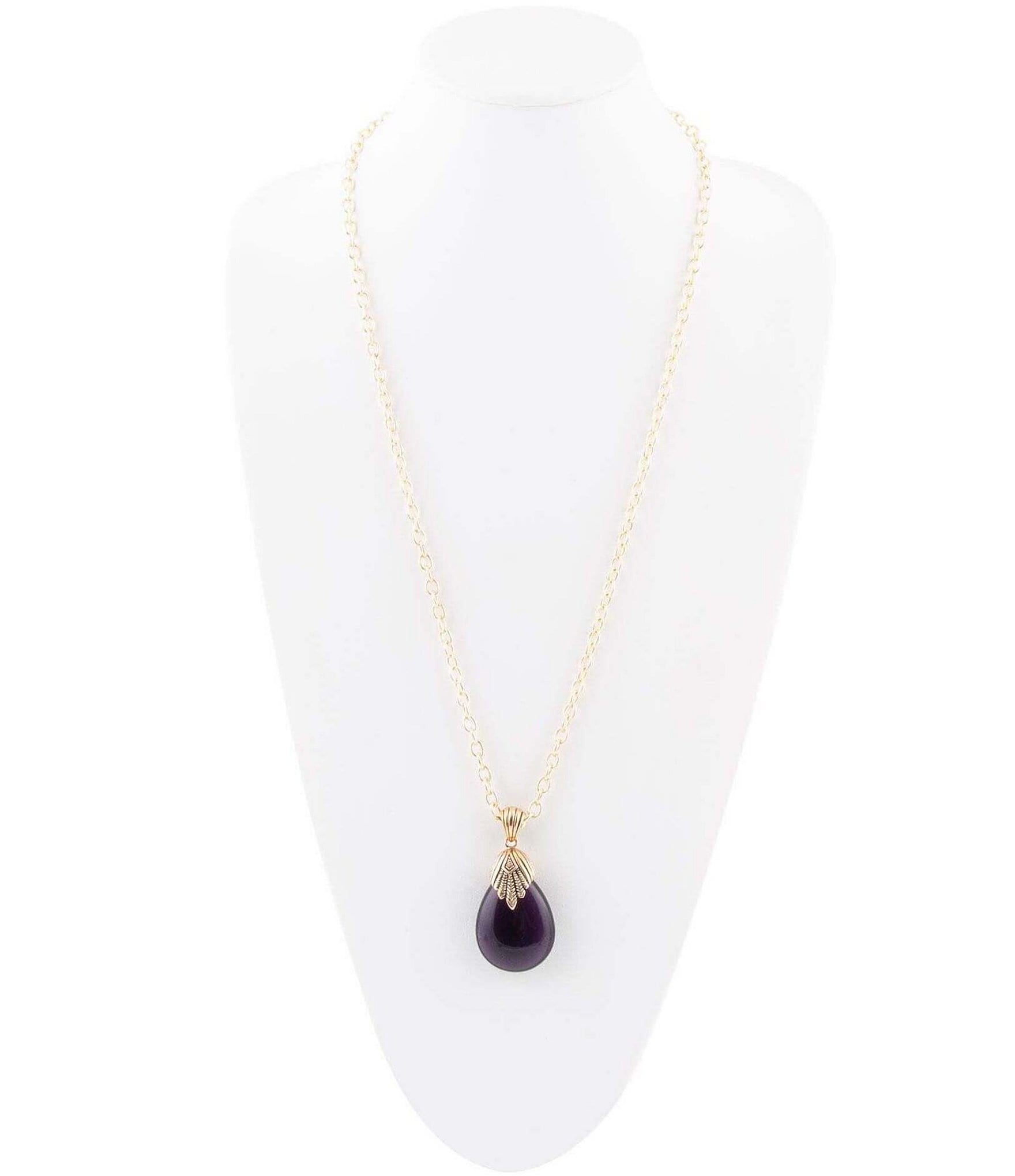 Barse Bronze and Genuine Amethyst Stone Long Pendant Necklace