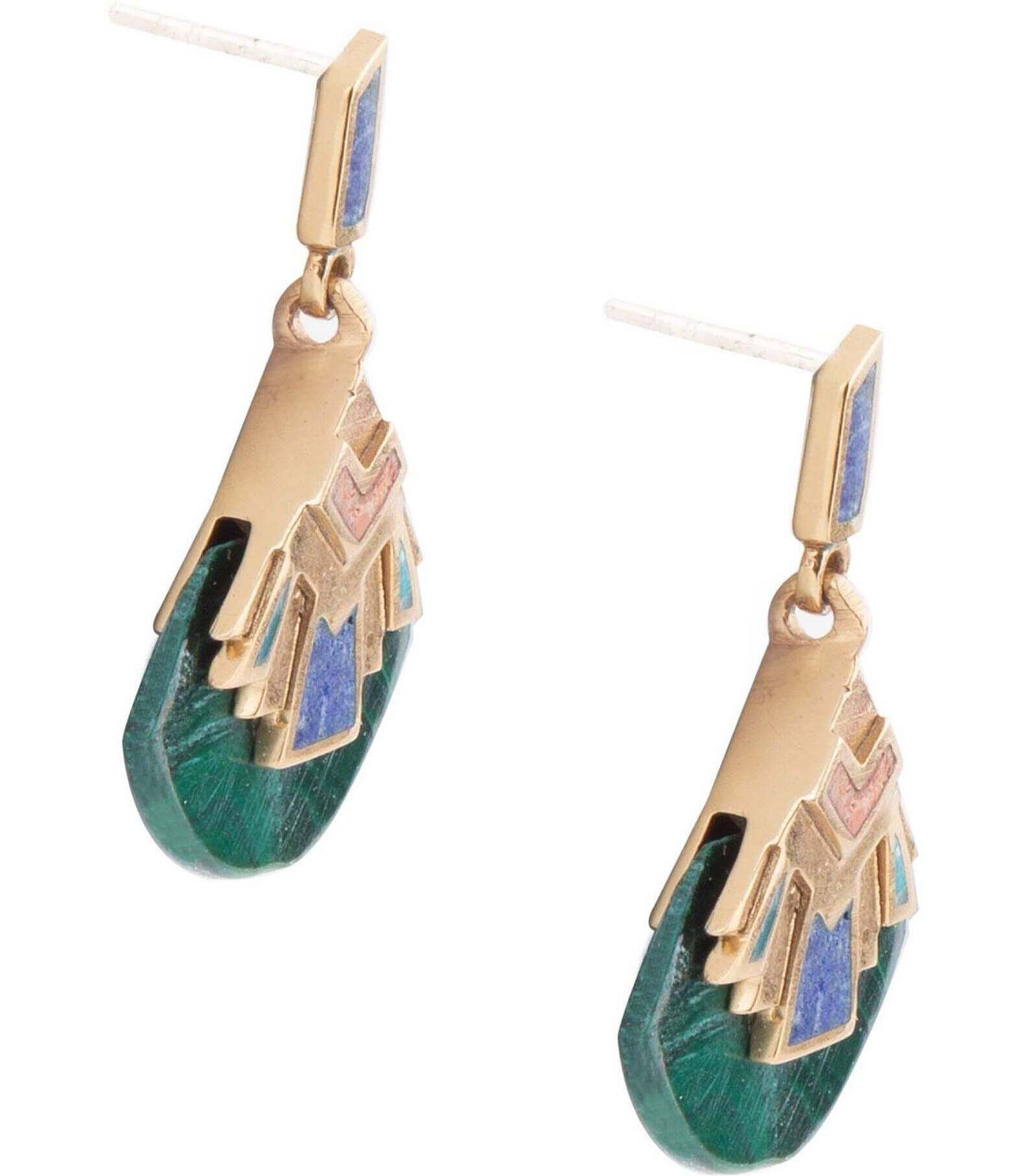 Barse Bronze and Genuine Stone Art Deco Drop Earrings