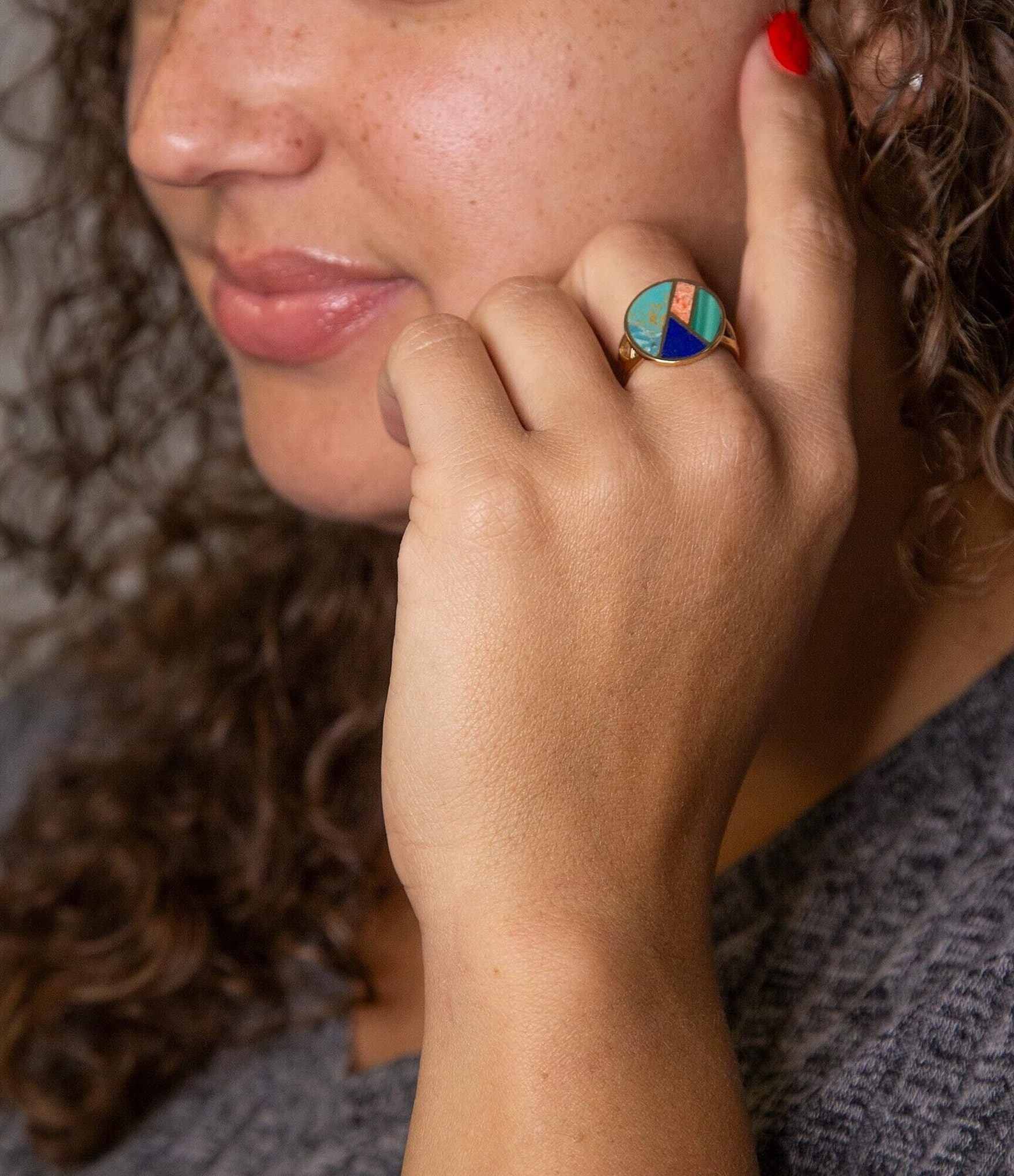 Barse Bronze and Genuine Stone Art Deco Statement Ring