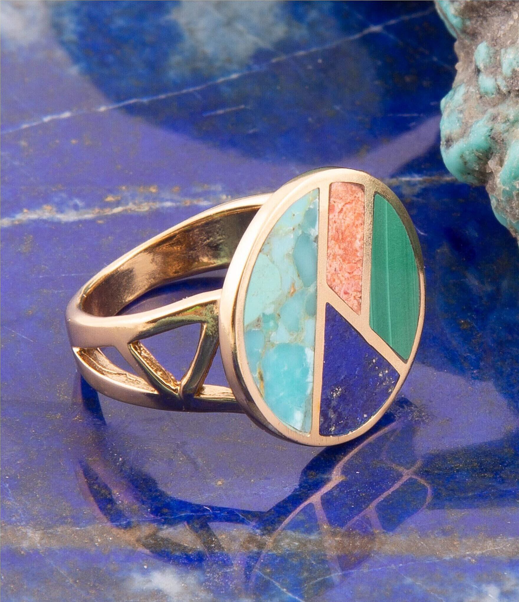 Barse Bronze and Genuine Stone Art Deco Statement Ring