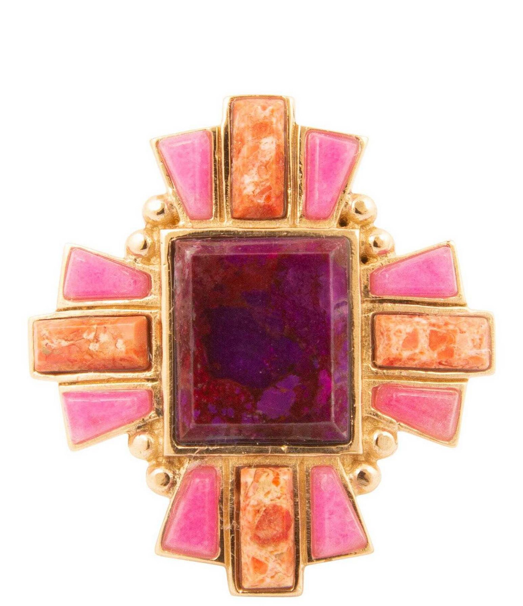 Barse Santa Fe Purple Turquoise Golden Statement Ring