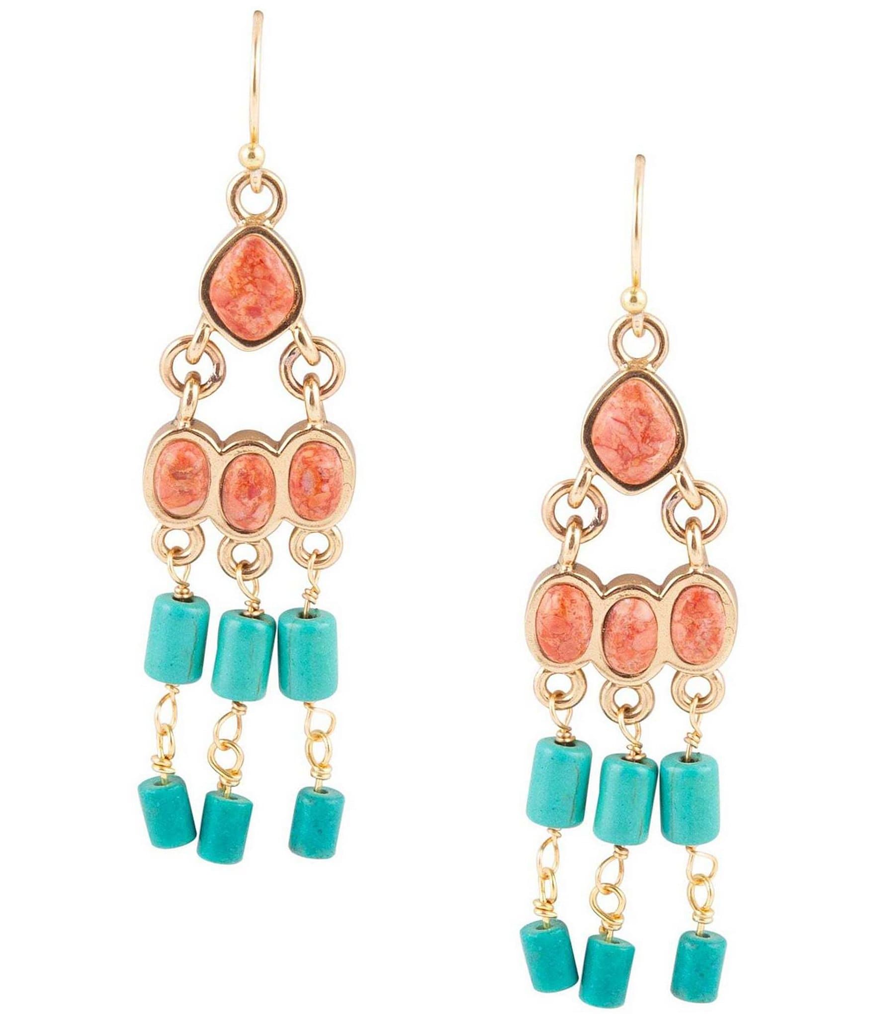 Barse Bronze and Genuine Stone Chandelier Statement Earrings