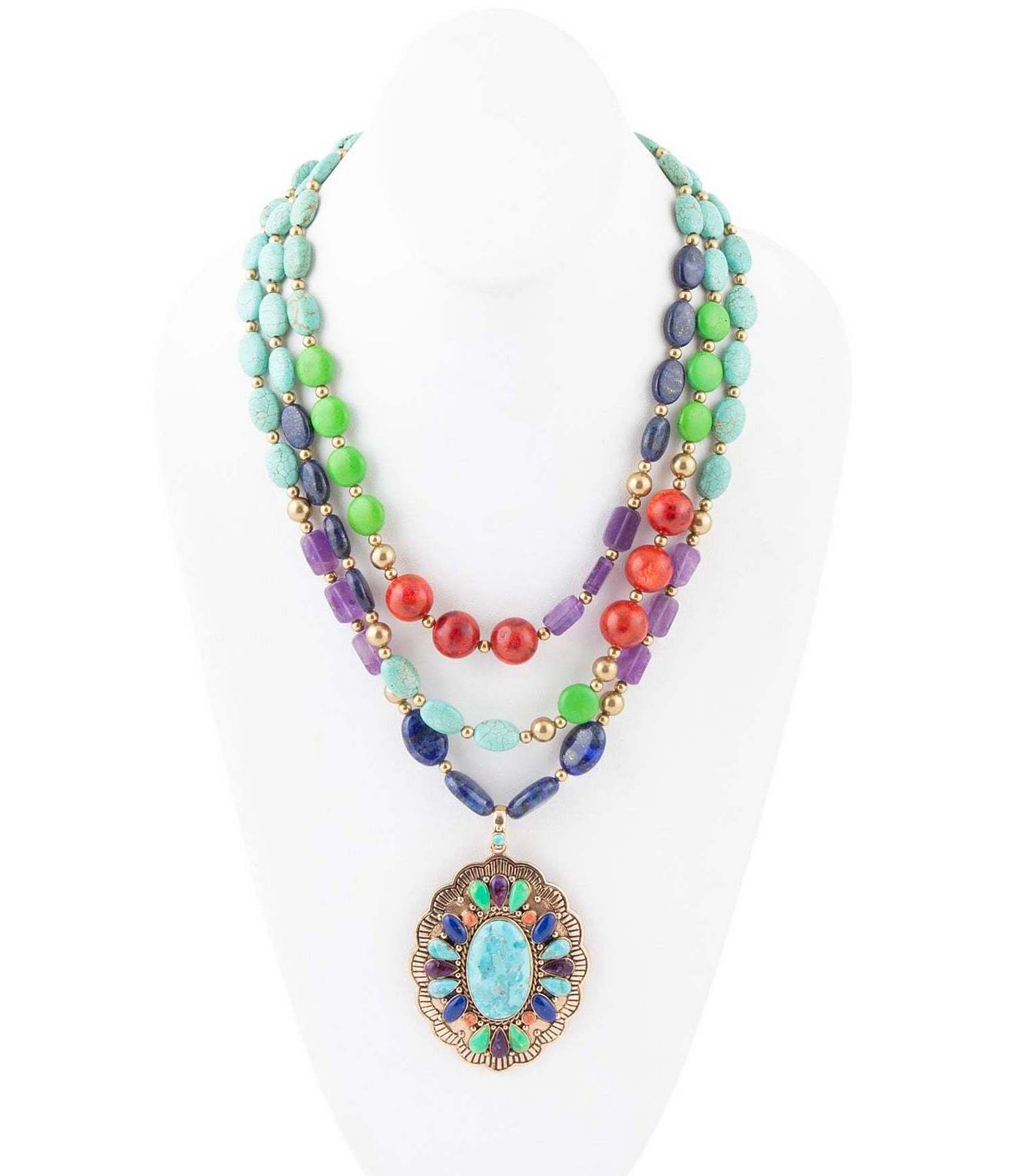 Barse Colorful Concho Turquoise Beaded Multi-Strand Statement Necklace