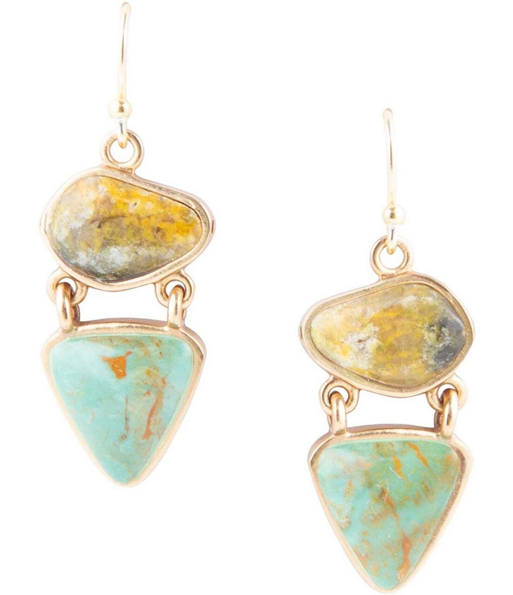 Barse Bronze and Genuine Stone Drop Earrings