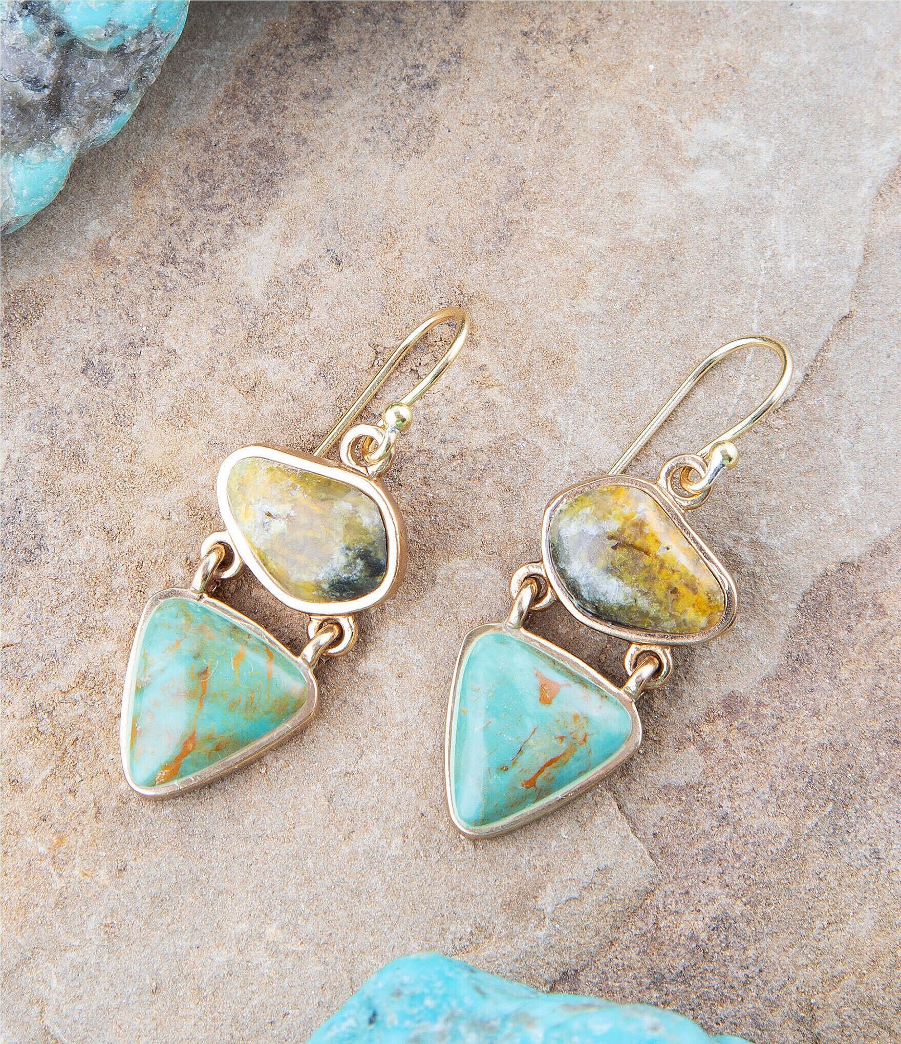 Barse Bronze and Genuine Stone Drop Earrings