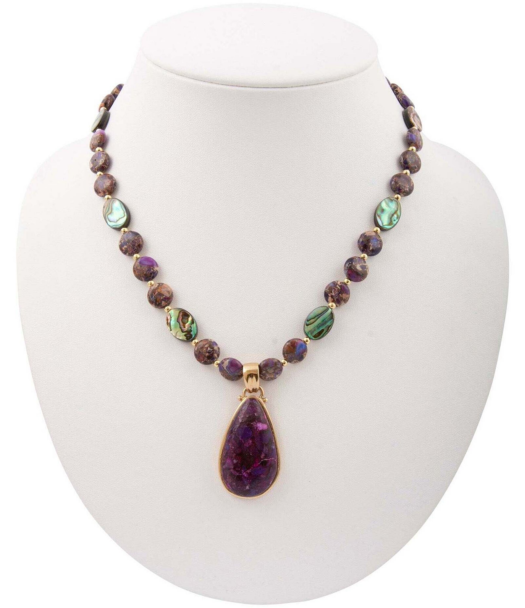 Barse Bronze and Genuine Stone Moonlit Currents Short Pendant Necklace