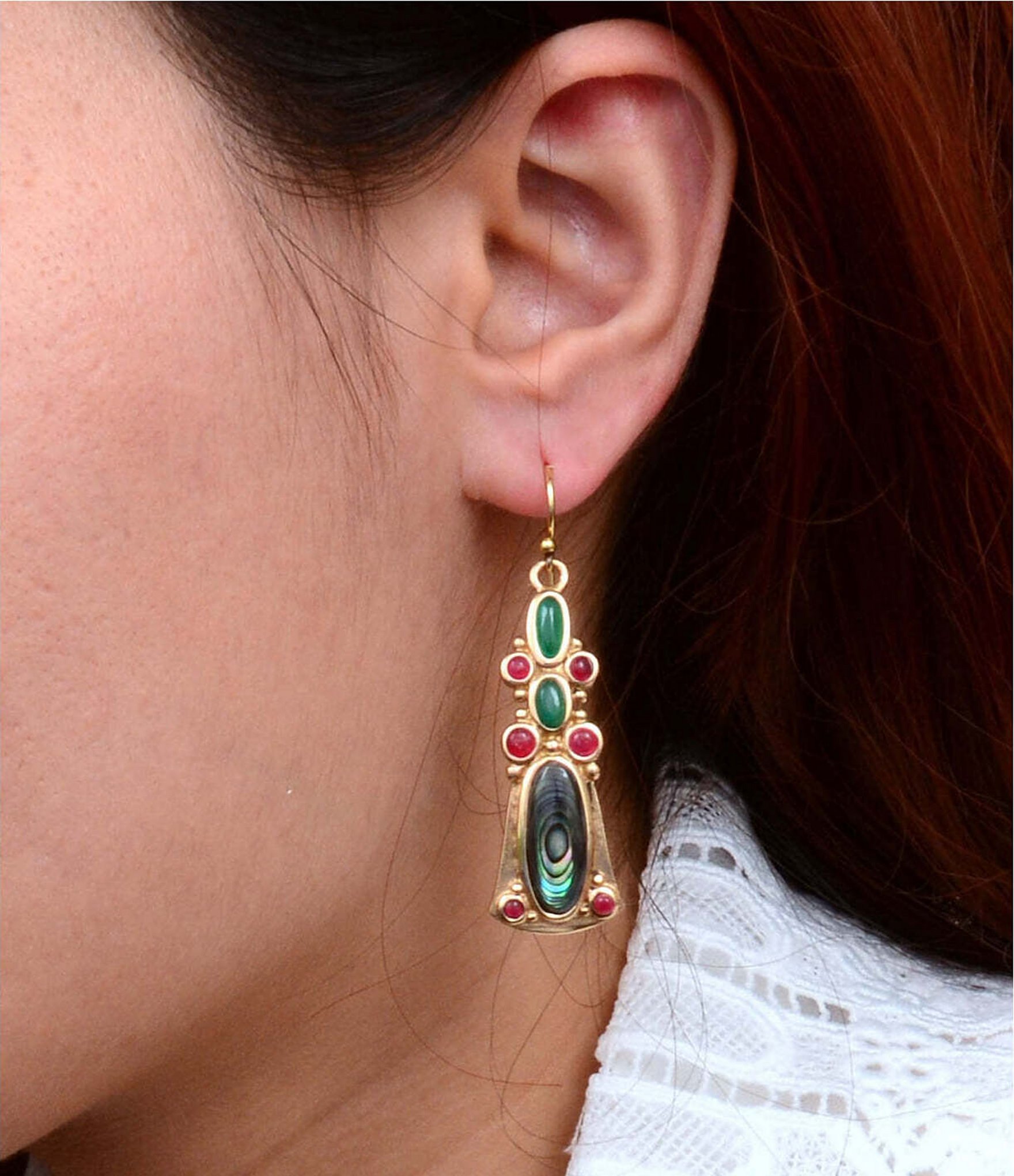 Barse Bronze and Genuine Stone Sari Drop Earrings