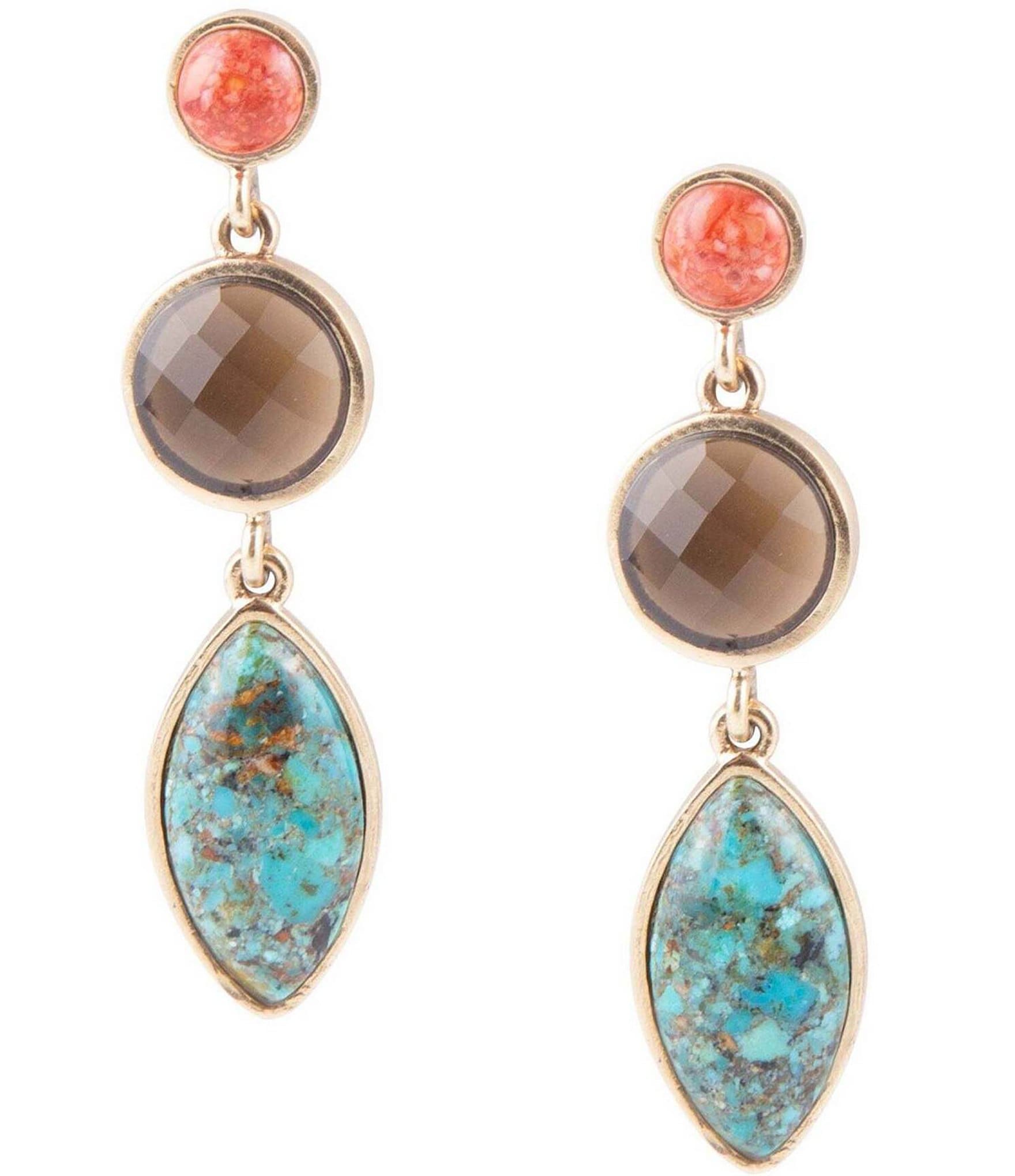 Barse Bronze and Genuine Stone Statement Drop Earrings