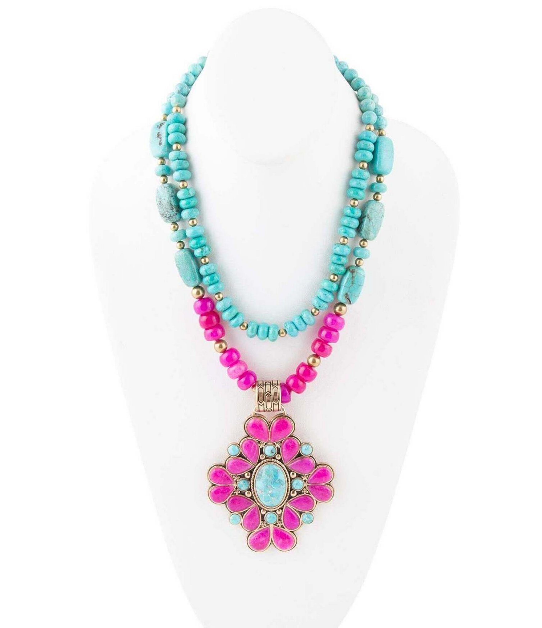 Barse Barcelona Agate Cross Layered Statement Pendant Necklace