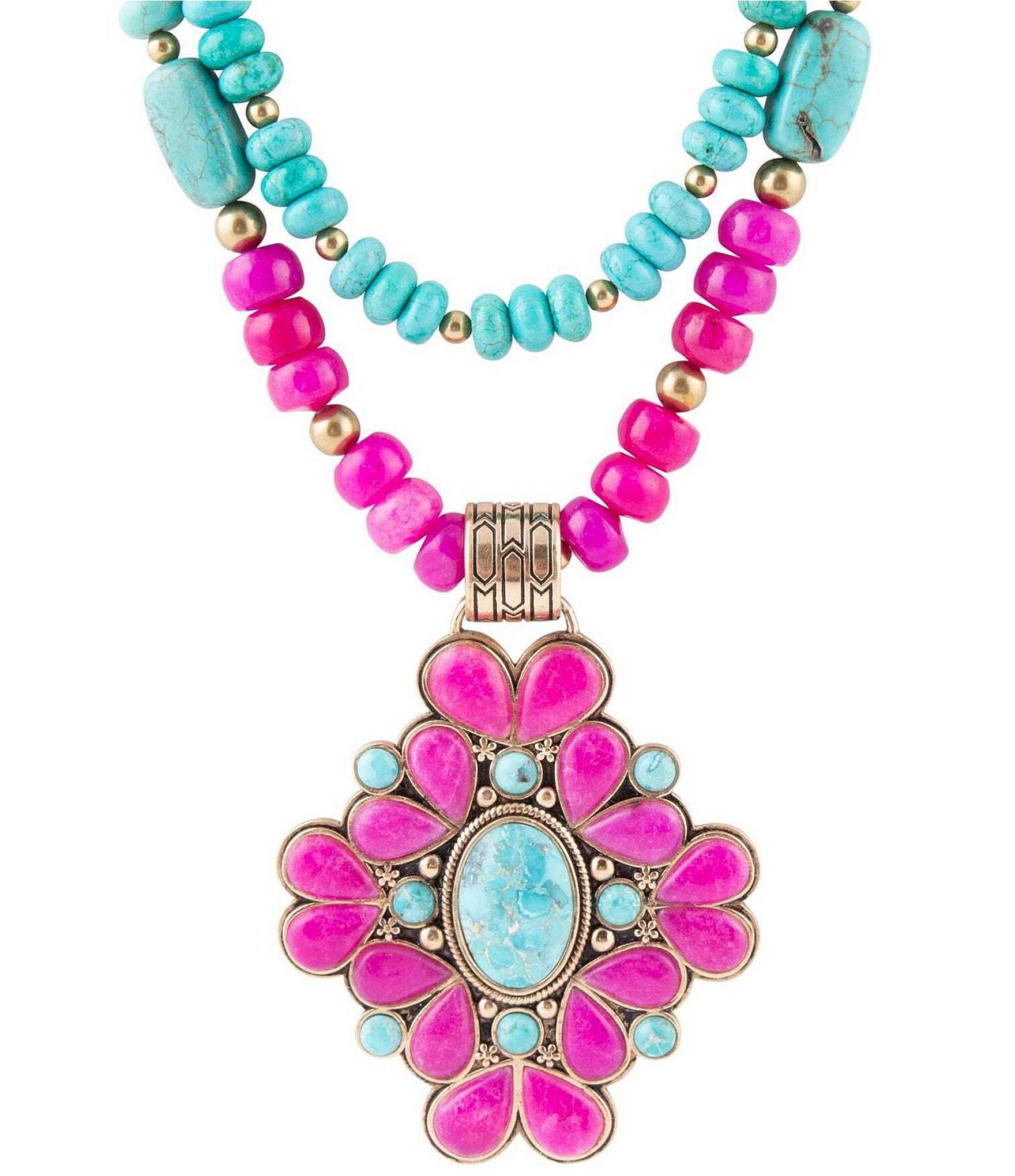 Barse Barcelona Agate Cross Layered Statement Pendant Necklace