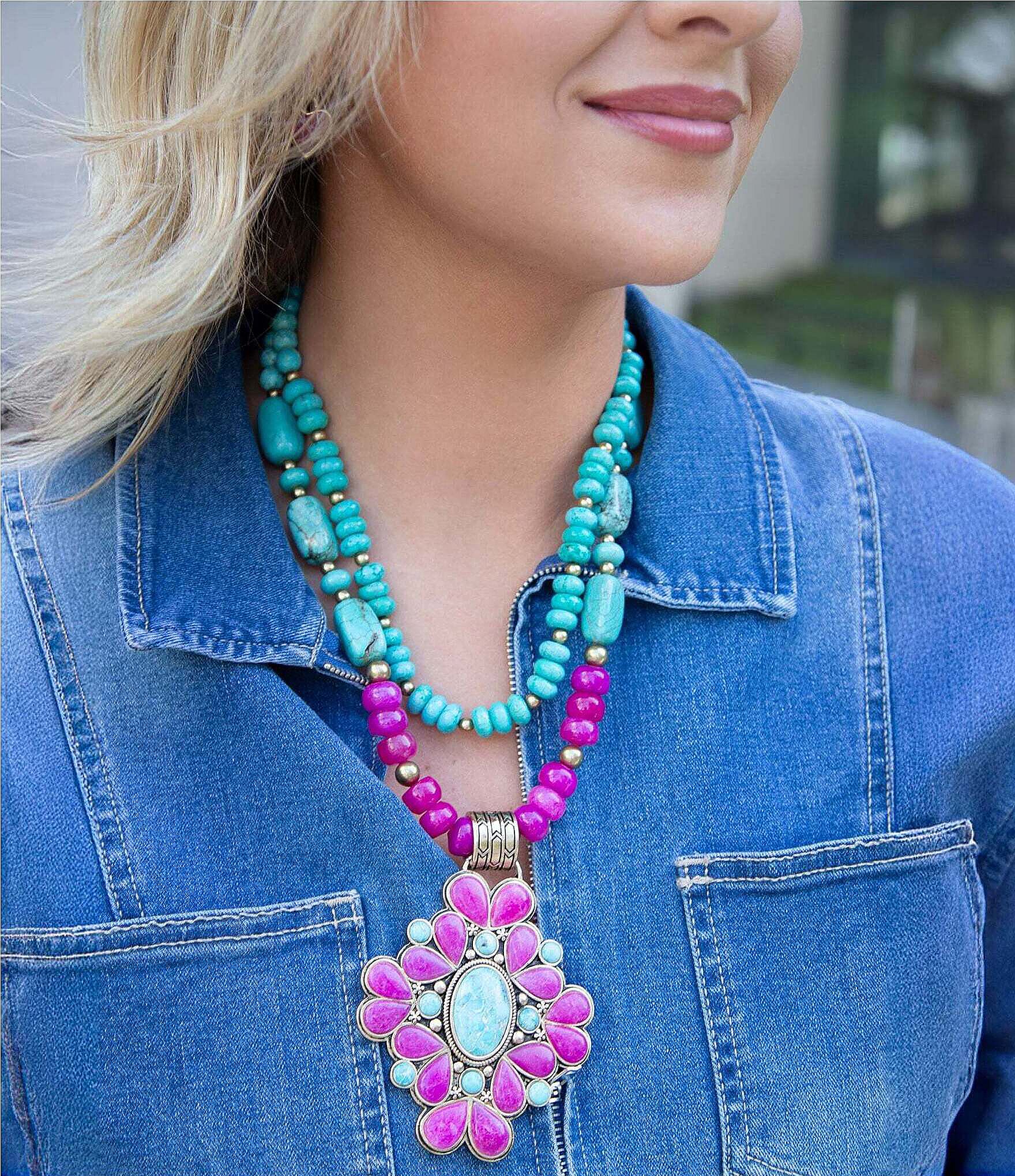 Barse Barcelona Agate Cross Layered Statement Pendant Necklace