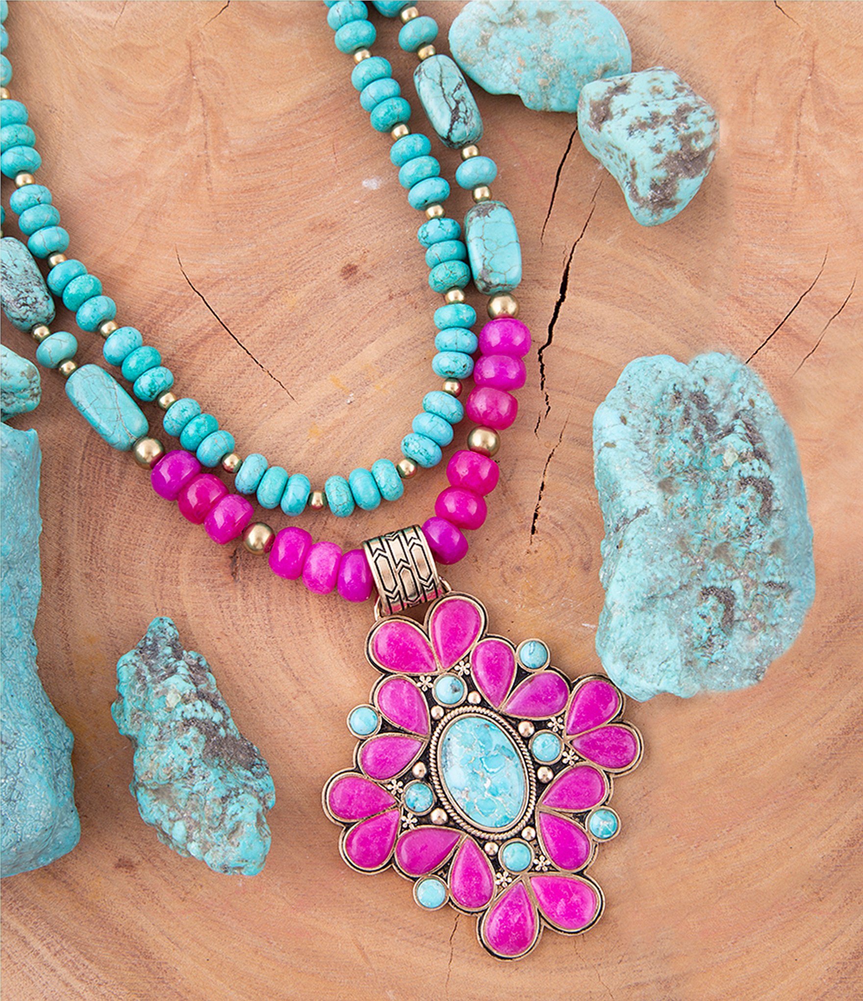 Barse Barcelona Agate Cross Layered Statement Pendant Necklace