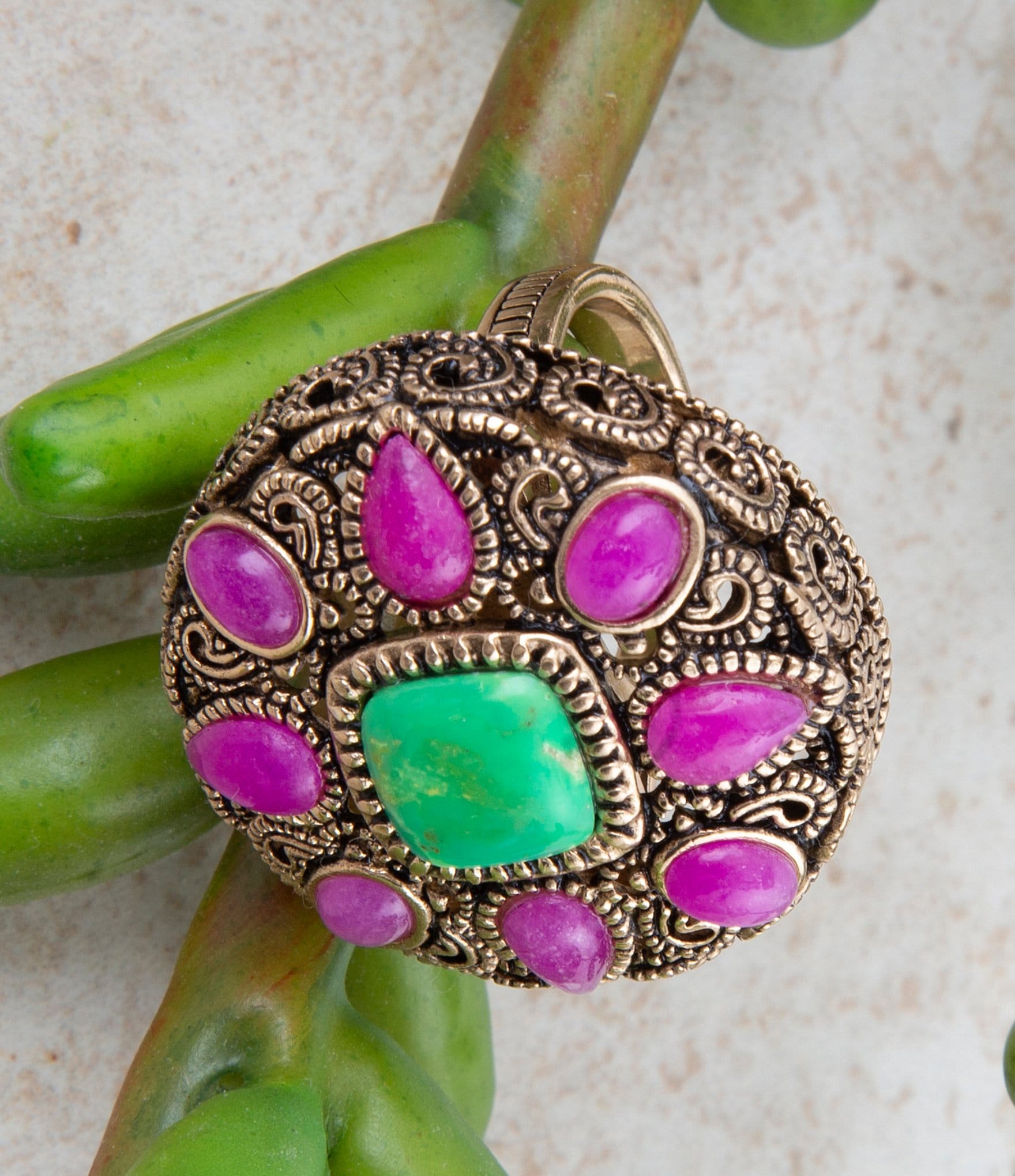 Barse Madeira Pink Agate Golden Statement Ring