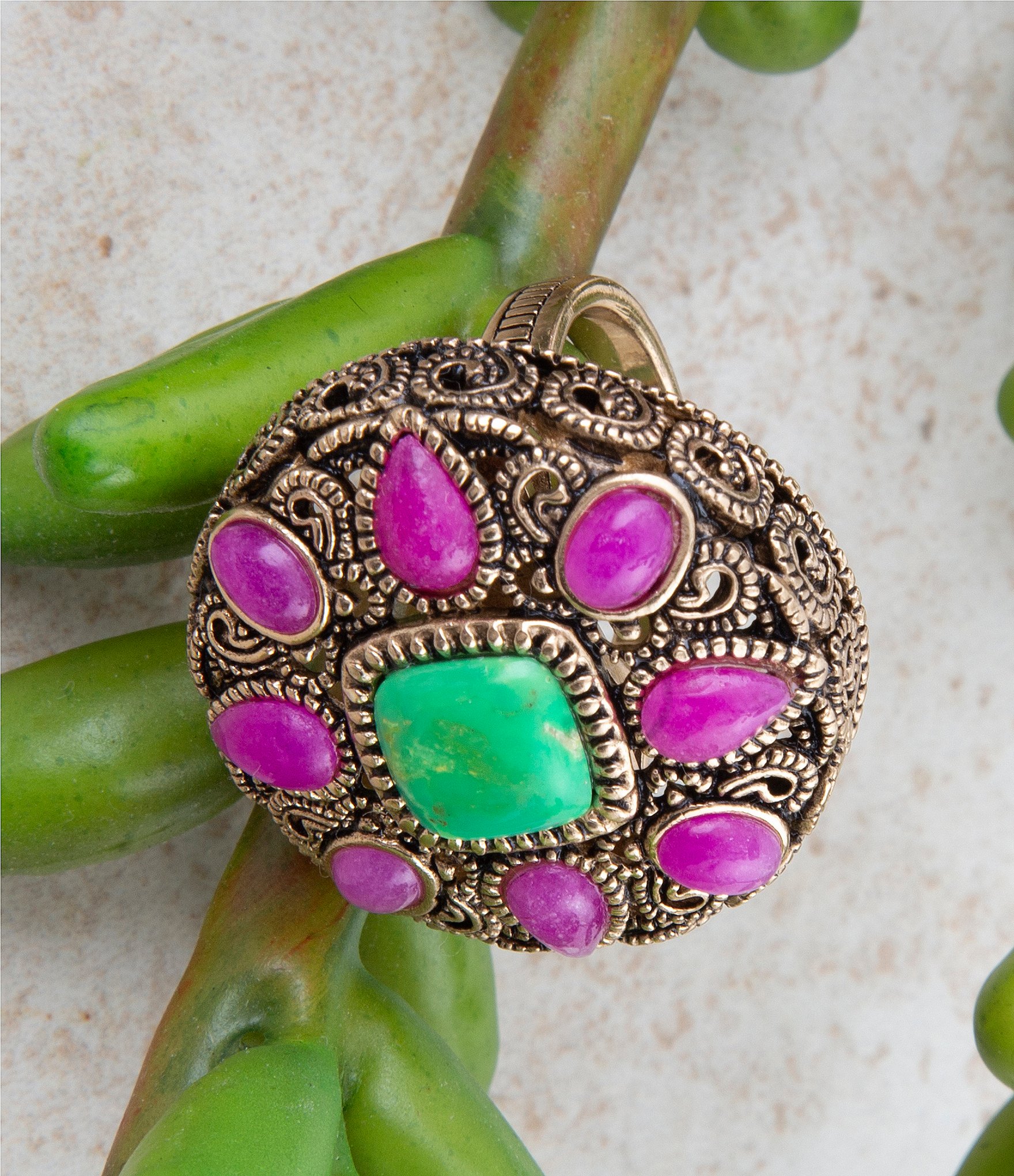 Barse Madeira Pink Agate Golden Statement Ring