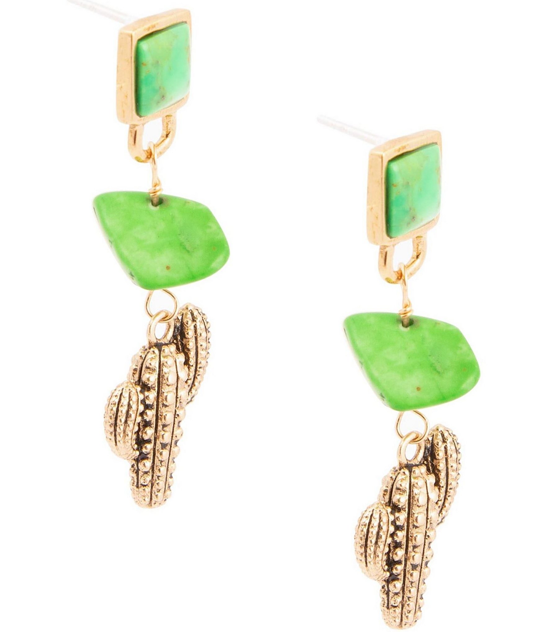Barse Bronze and Genuine Stones Cactus Linear Earrings