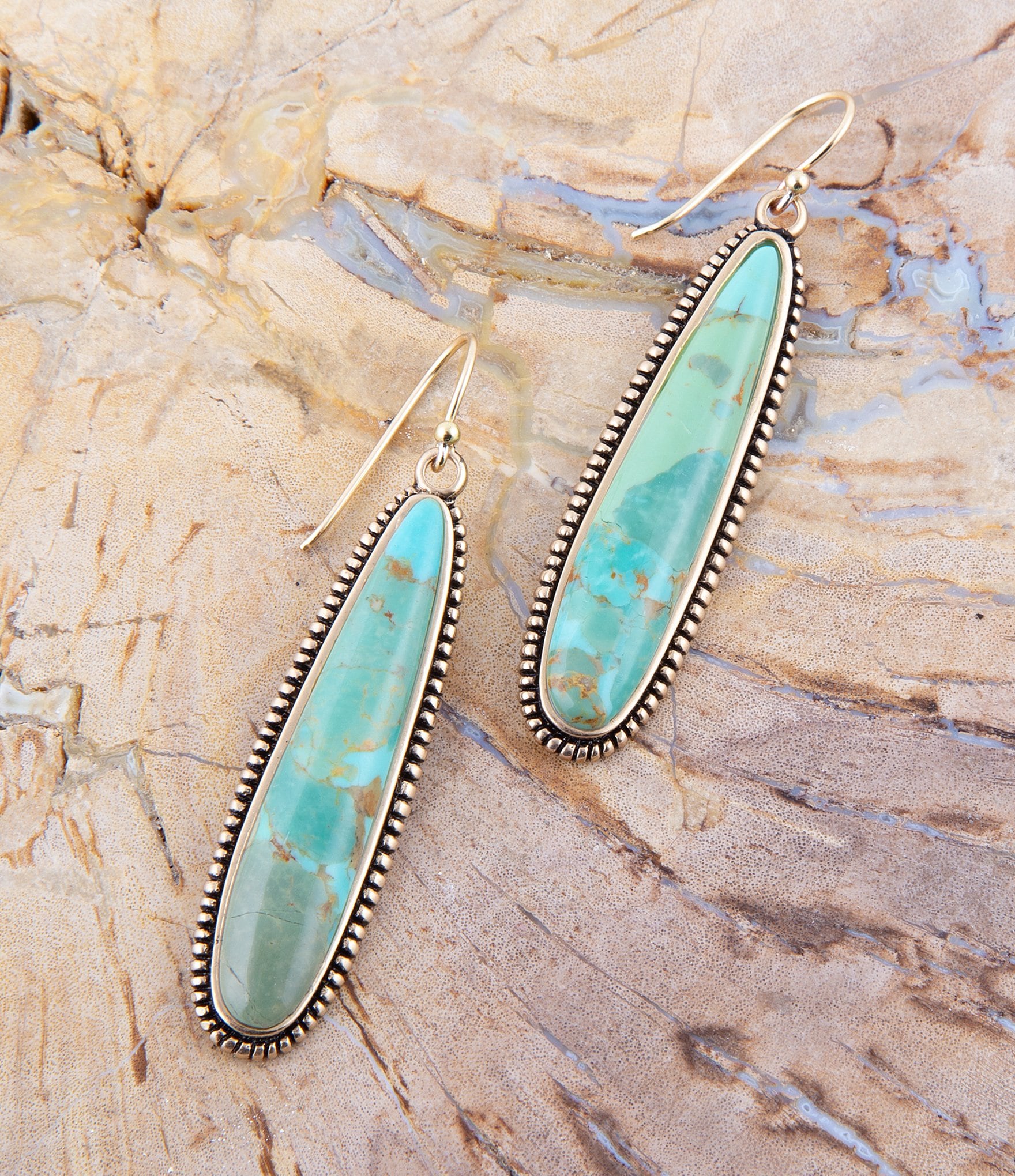 Barse Bronze and Genuine Turquoise Linear Earrings