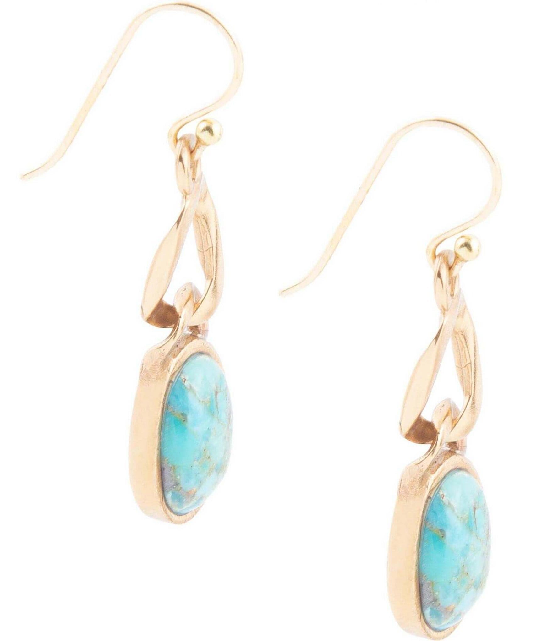 Barse Bronze and Genuine Turquoise Bronze Metal Drop Earrings