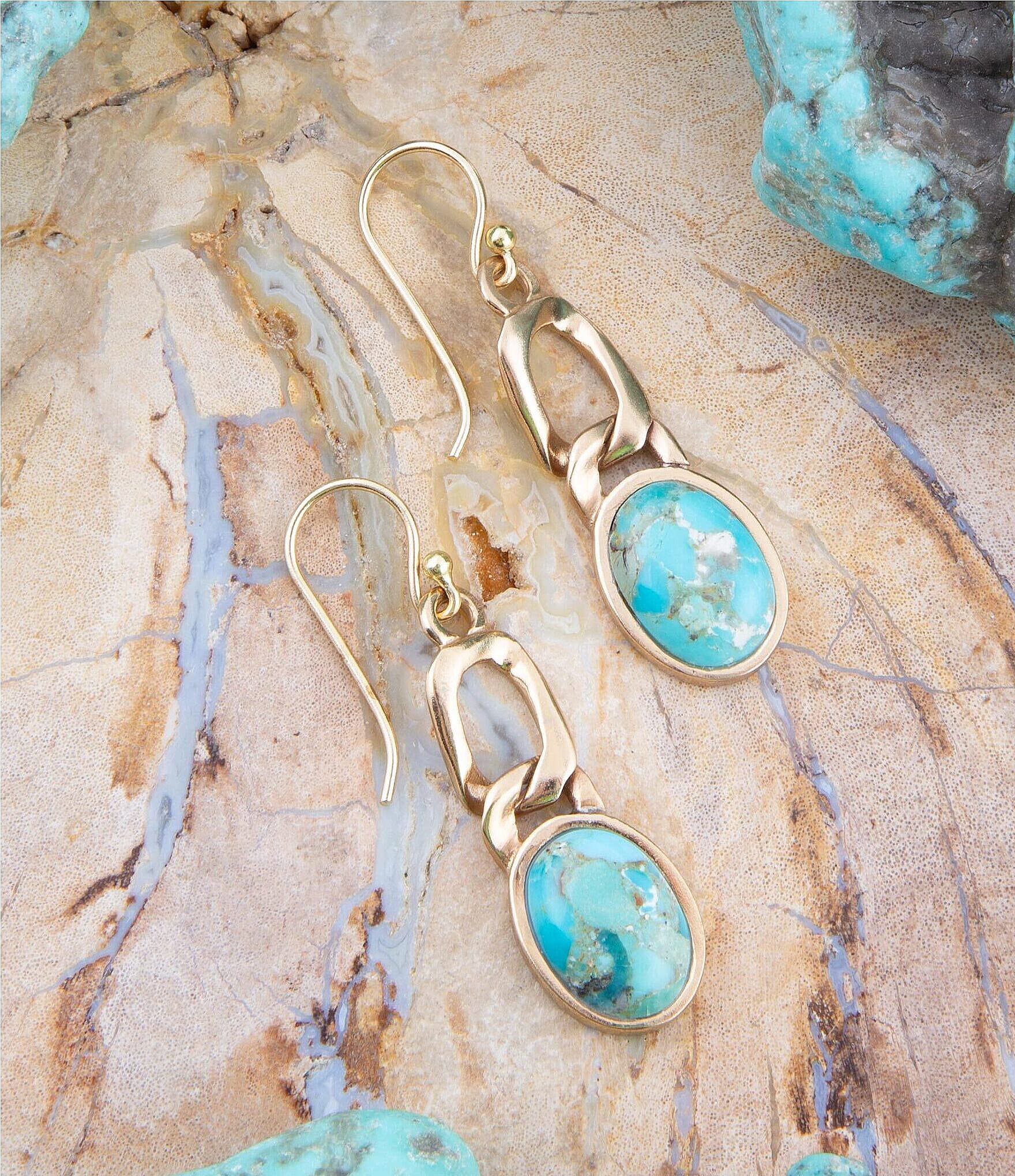 Barse Bronze and Genuine Turquoise Bronze Metal Drop Earrings