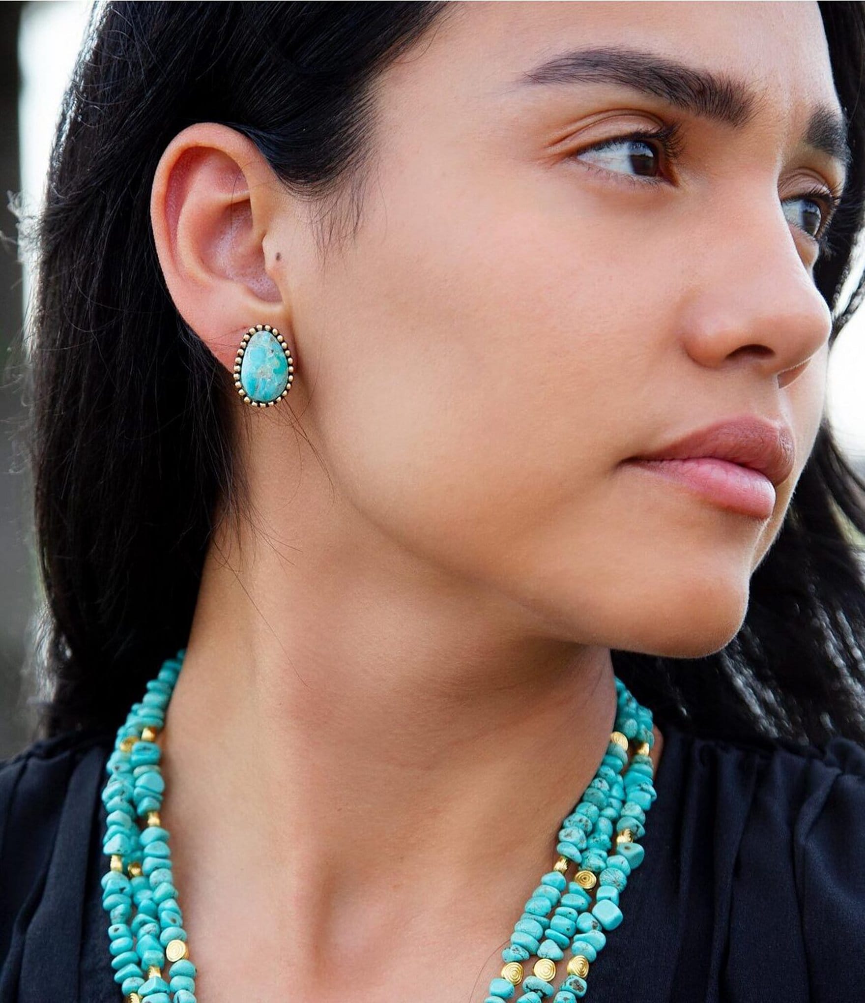 Barse Bronze and Genuine Turquoise Clip Earrings