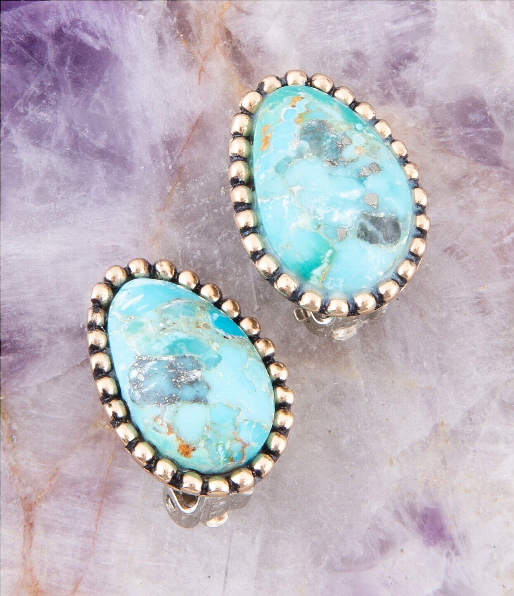 Barse Bronze and Genuine Turquoise Clip Earrings